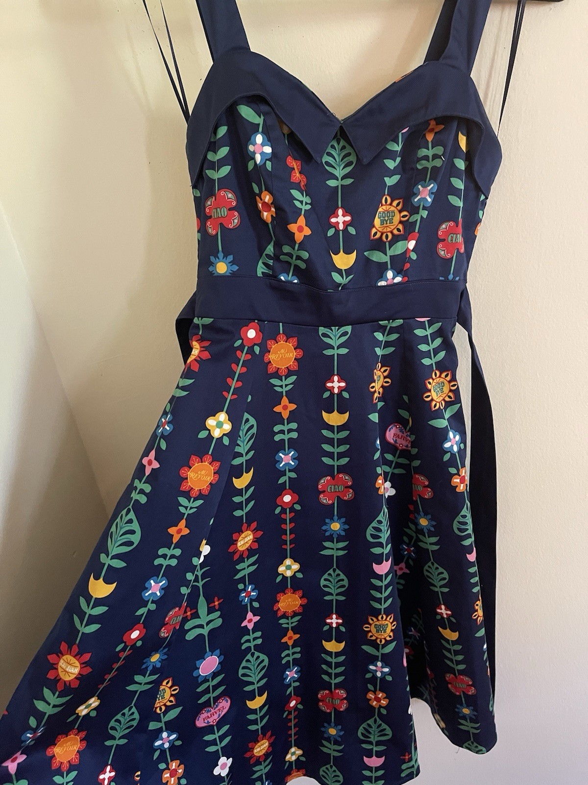 Disney Parks Authentic It’s a Small World “Goodbye” Floral Flared Tea Dress XS