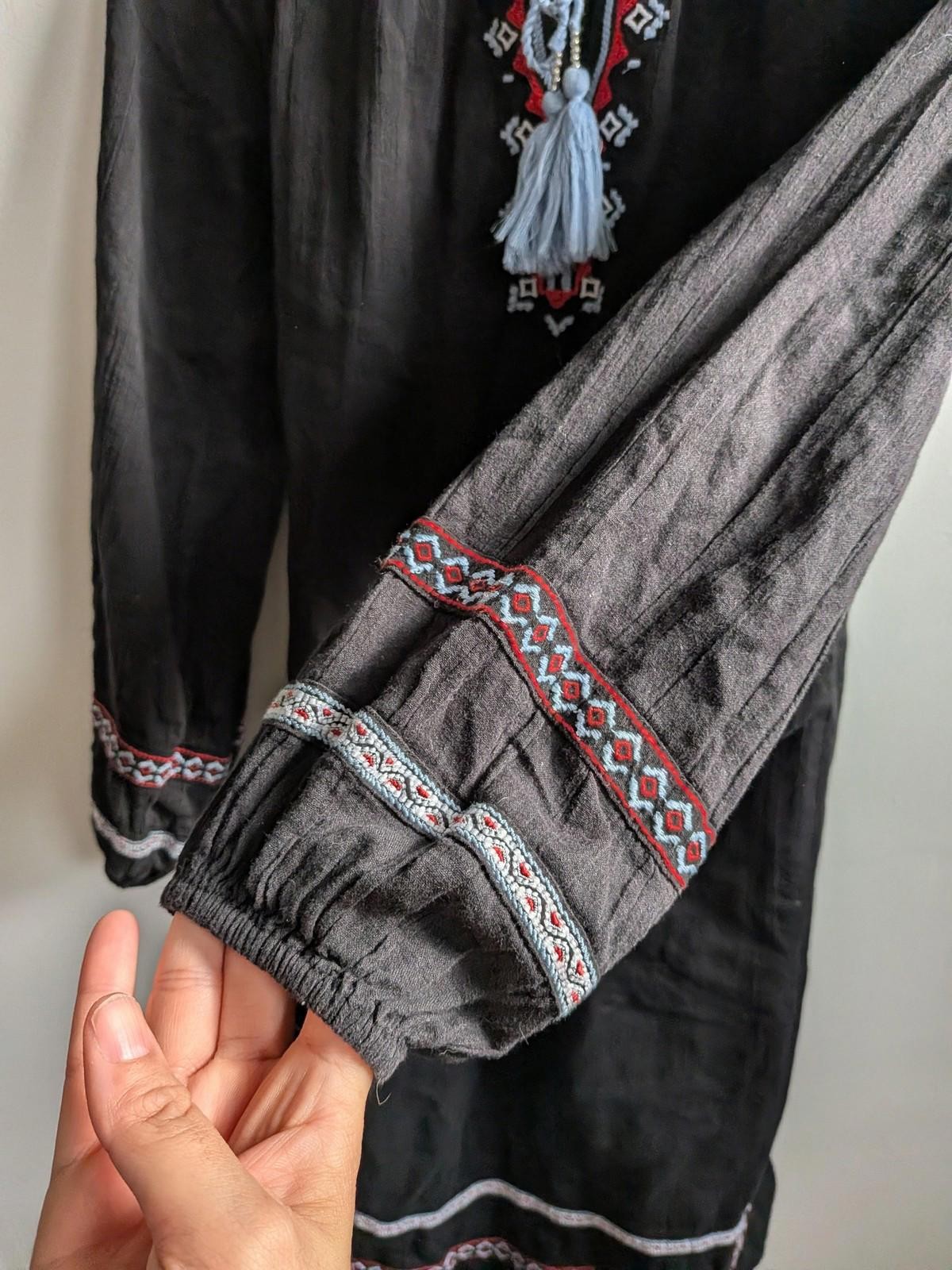 Lord & Taylor Dress Womens Medium Black Embroidered Boho Shift Peasant