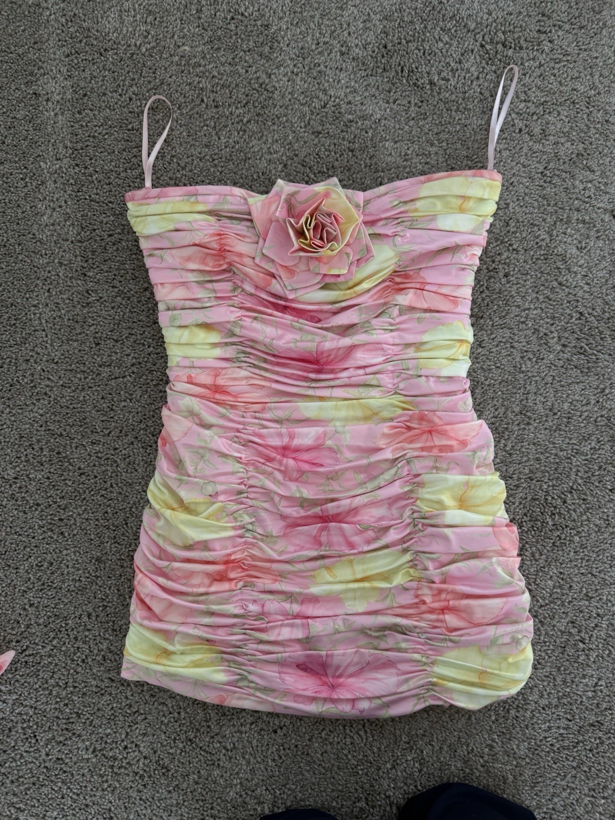 LoveShackFancy Nerra Mini Ruched Dress Light Berry Tea Floral Size 2 Strapless