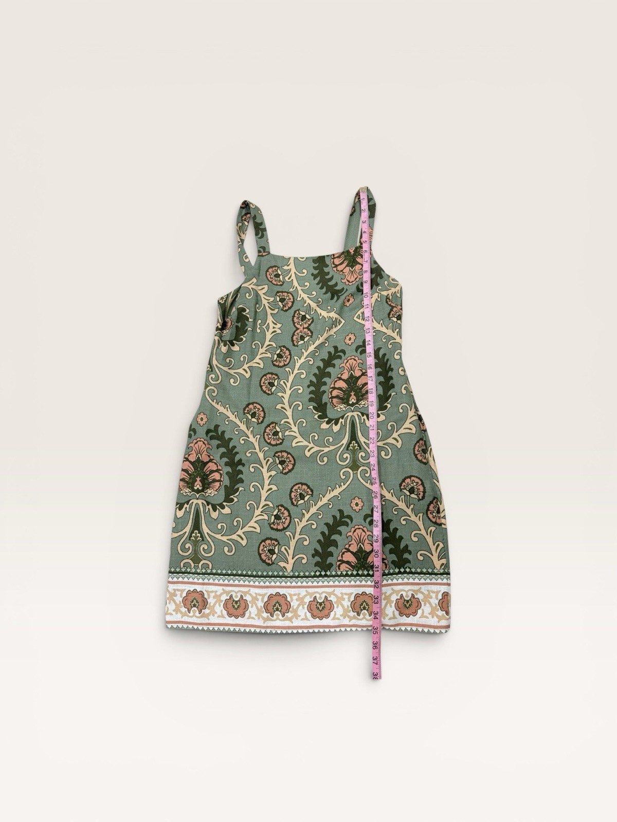 Sanctuary XS Sage Green Tapestry Pattern Sleeveless Linen Blend Shift Dress NWT