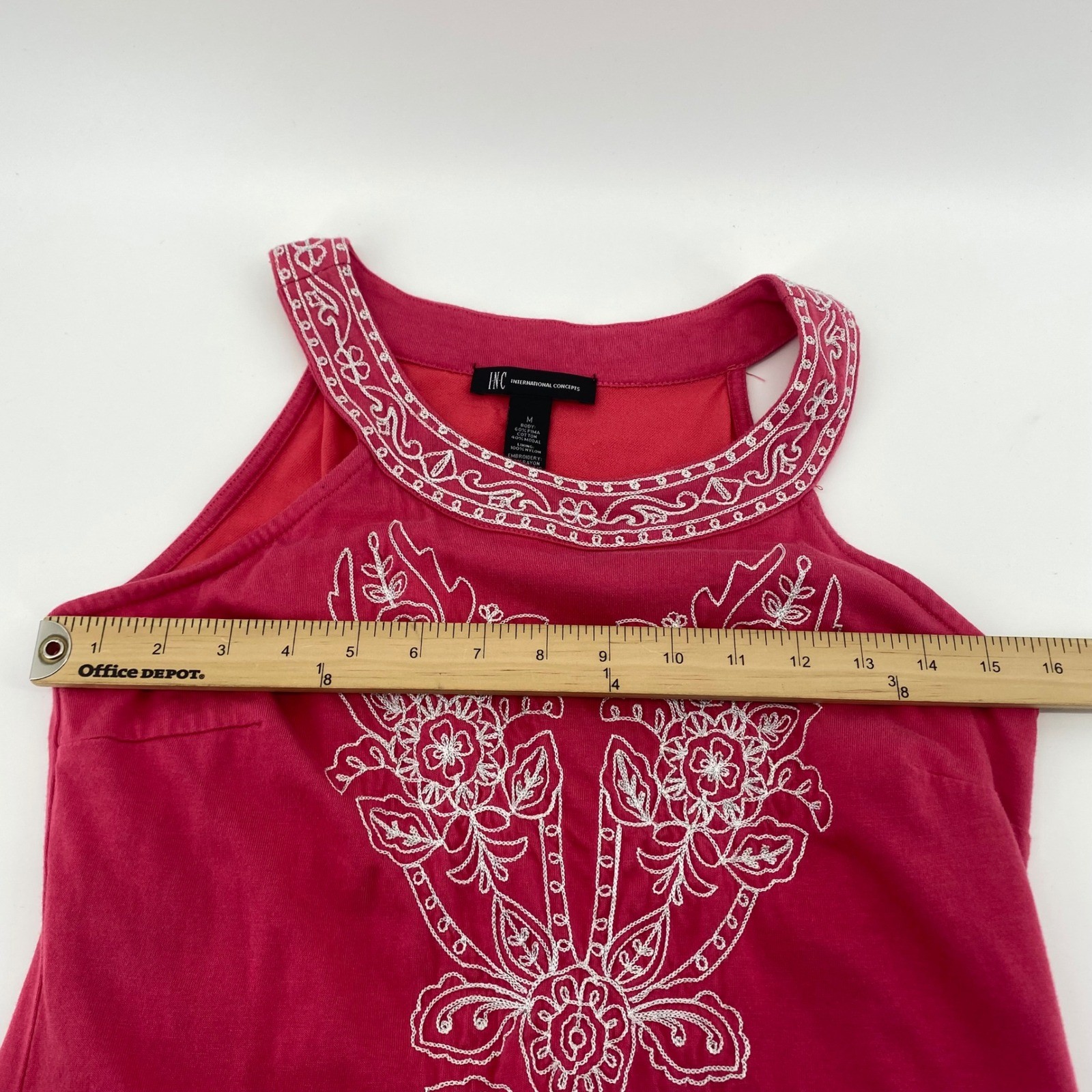 INC International Concepts Dress Womens Medium Pink Embroidered Boho Mini