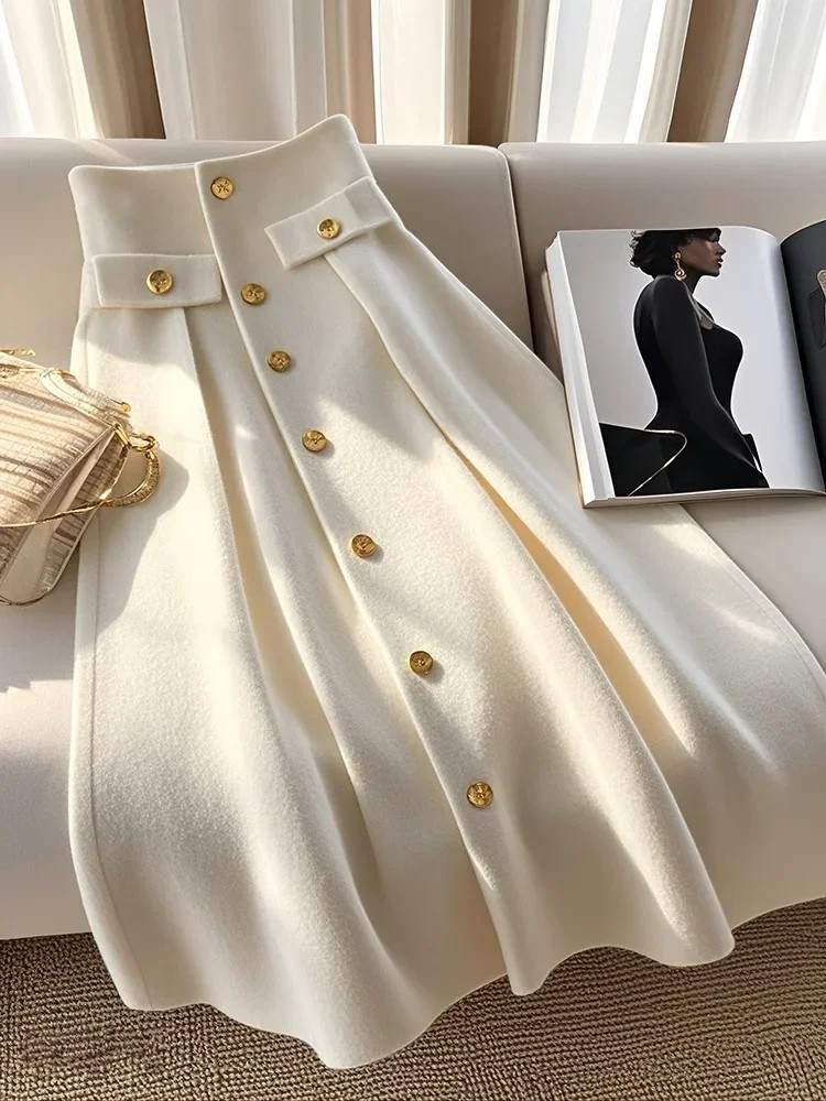 Elegant High Waist Sliming A-line Skirt for Women Autumn/Winter High Waist Vinta