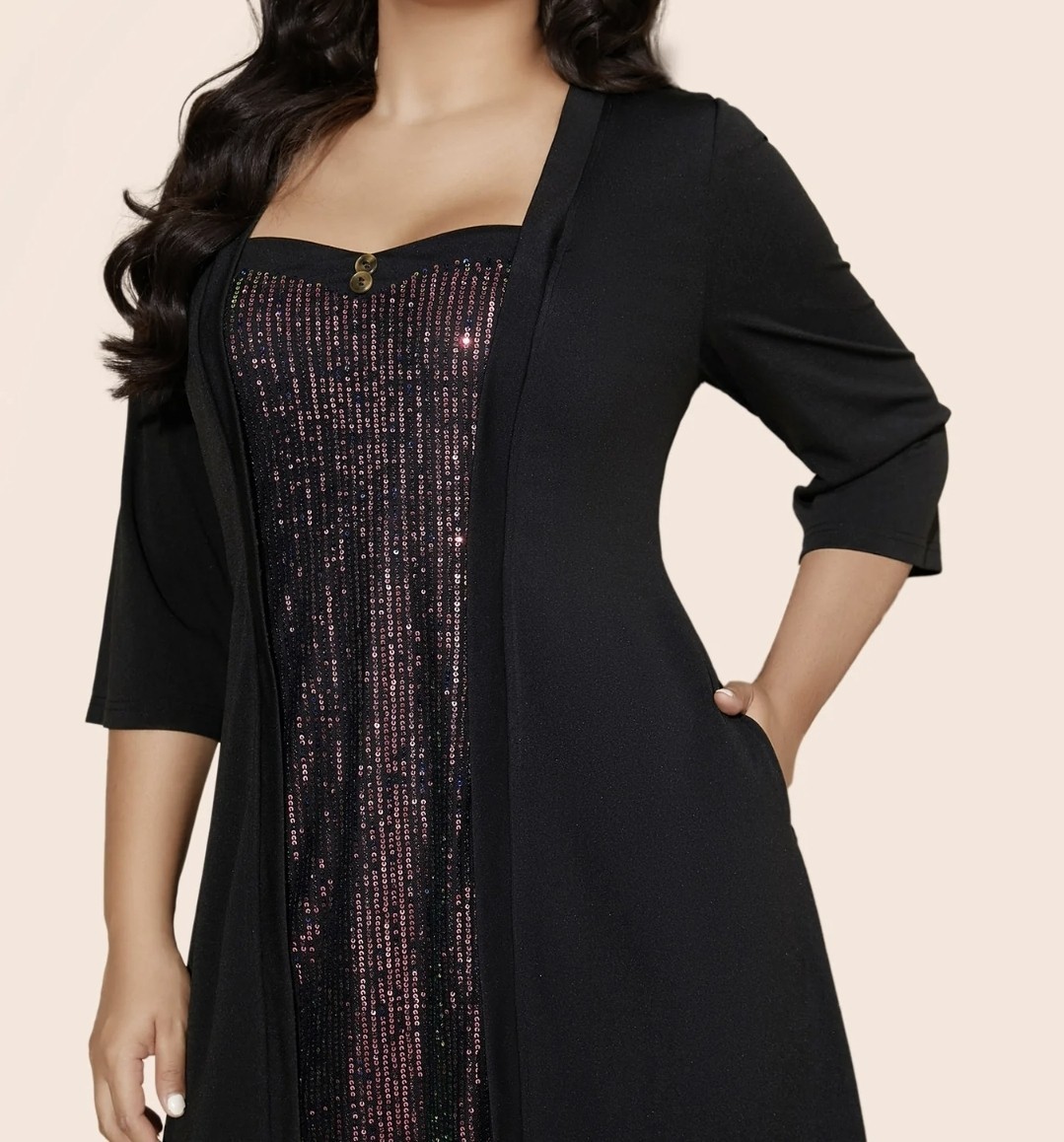 Bloomchic Heart Neckline Patchwork Sequin Button Detail Dress Size UK 14