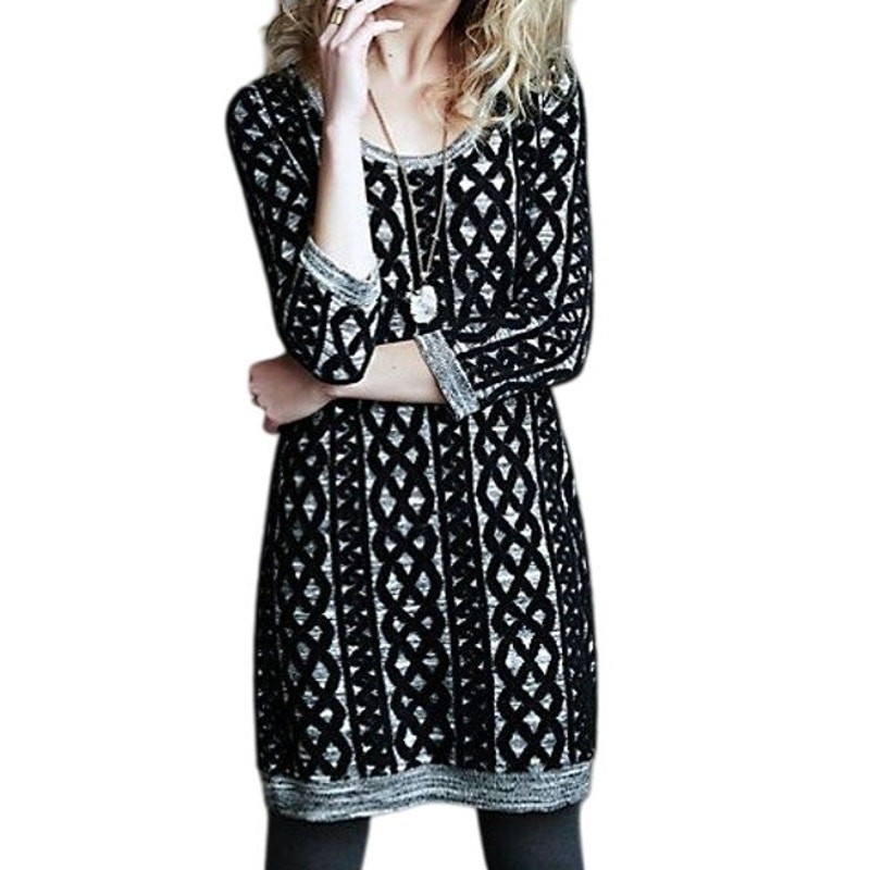 Anthropologie Moth Sweater Dress Womens MP Black Gray 3D Knit Tunic Boho Chic