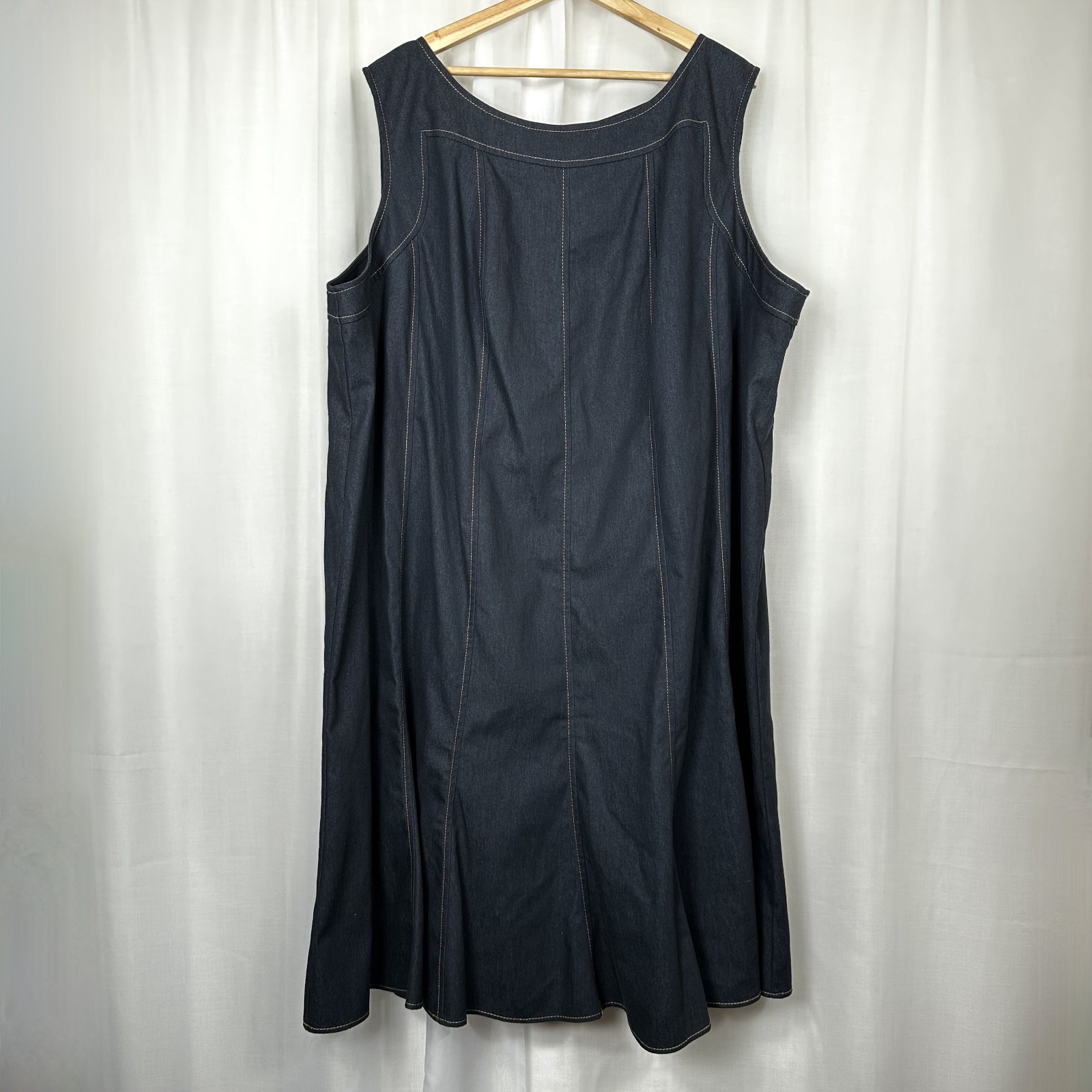 Maggie Barnes Denim Dress 32W Dark Wash Sleeveless Shift Midi Plus Size NWT