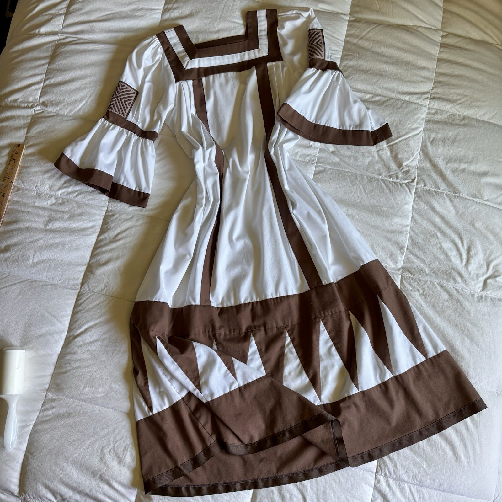 Unique Patchwork Boho Prairie Folk Western Dress Neutral Earthy Peasant Large