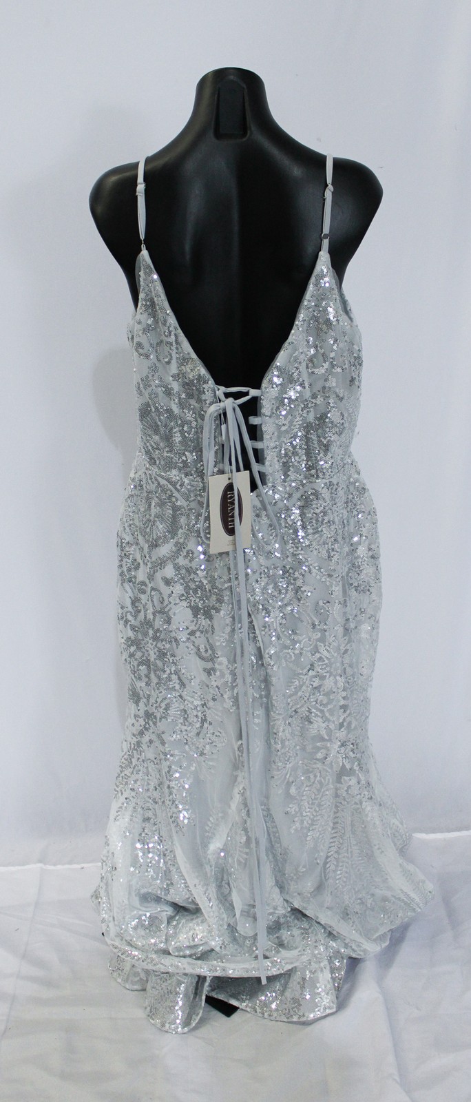 Ryanth Women’s Plus Sequin Floral Corset Mermaid Dress LB3 White/Silver Size 16W