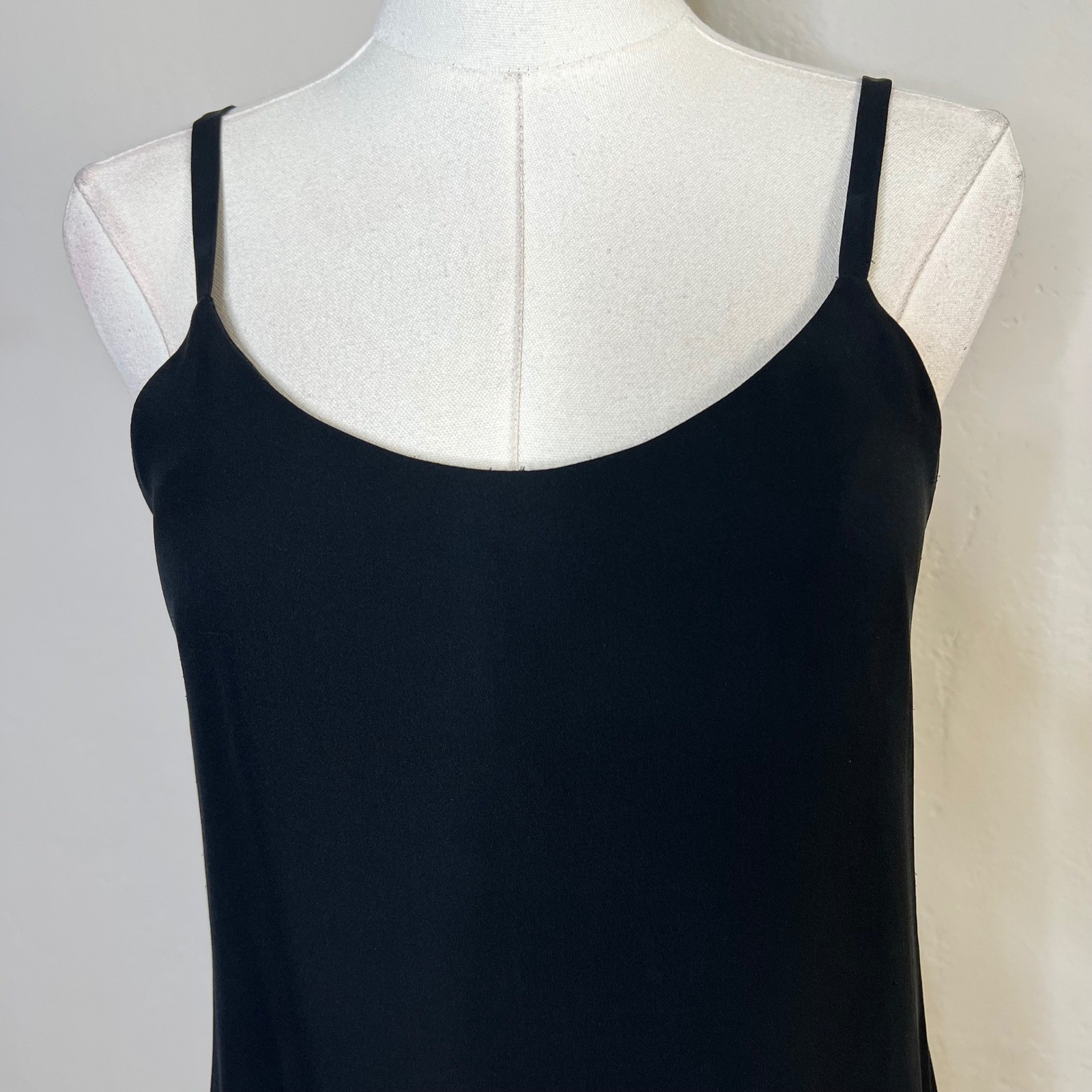 Alice + Olivia Dress 100% Silk Black Lace Trim Asymmetrical Mini Slip Size XS