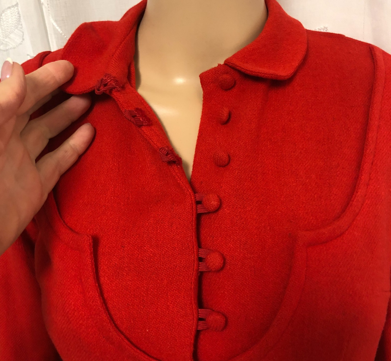 authentic 1930’s Fit & Flare Wool Dress Sz S Covered Buttons 3/4 Sleeve