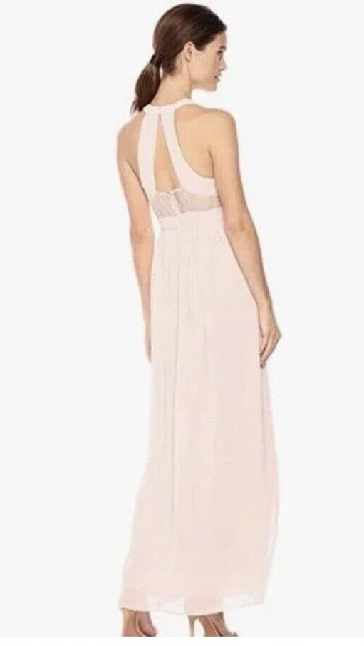 NWT BCBG SIZE 8 Pleated Lace Insert V-Neck Maxi Gown Dress MSRP $138