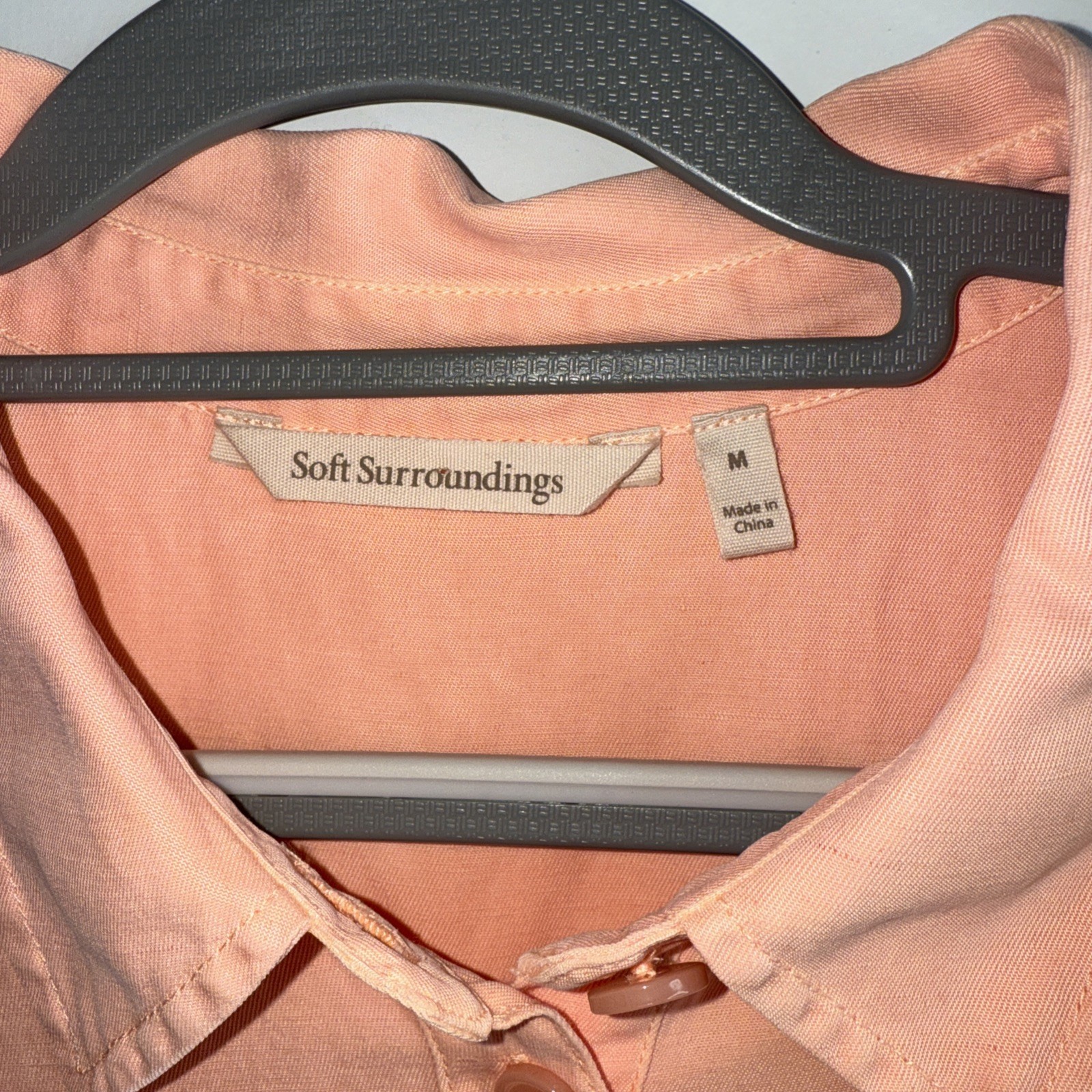 Soft Surroundings Kiran M Peach Nectar Shirt Dress Linen Blend Roll Tab Sleeves