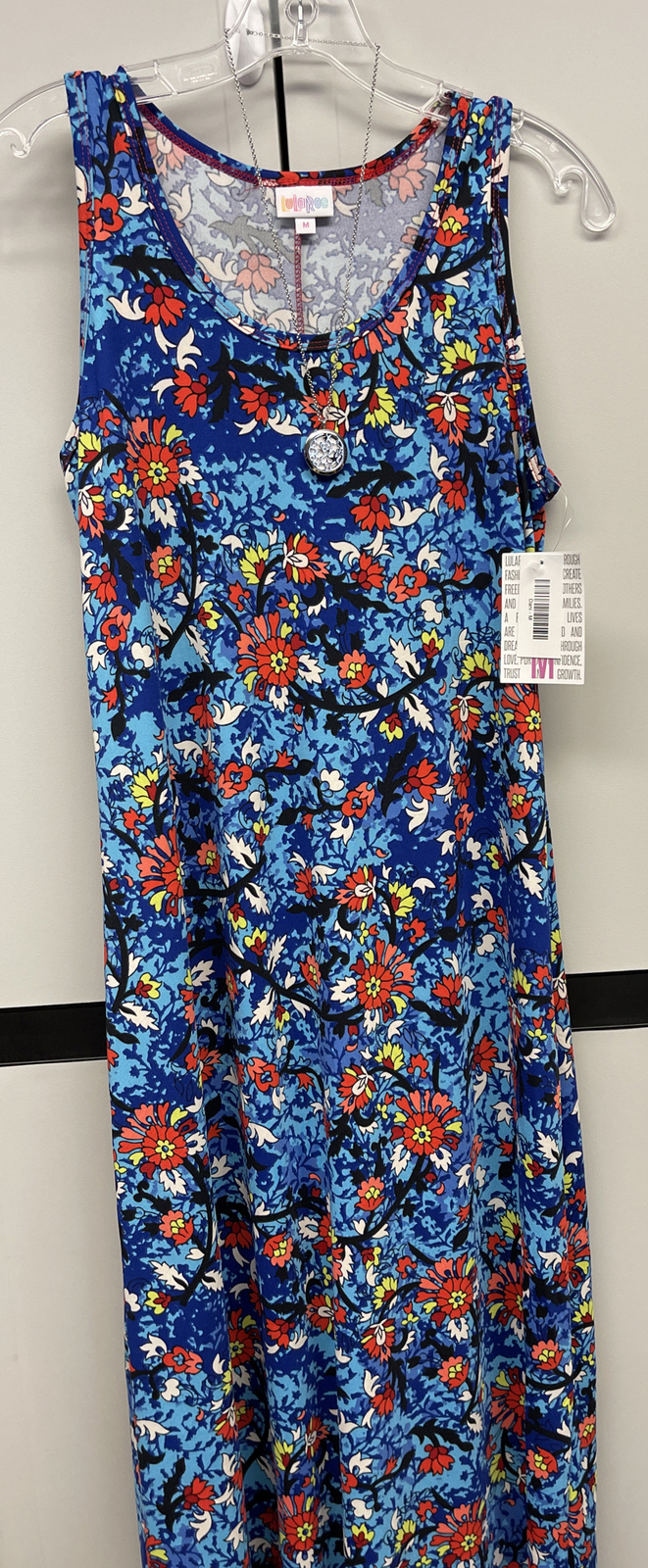 NWT Lularoe Medium Blue Orange White Green Floral Dani Long Column Dress