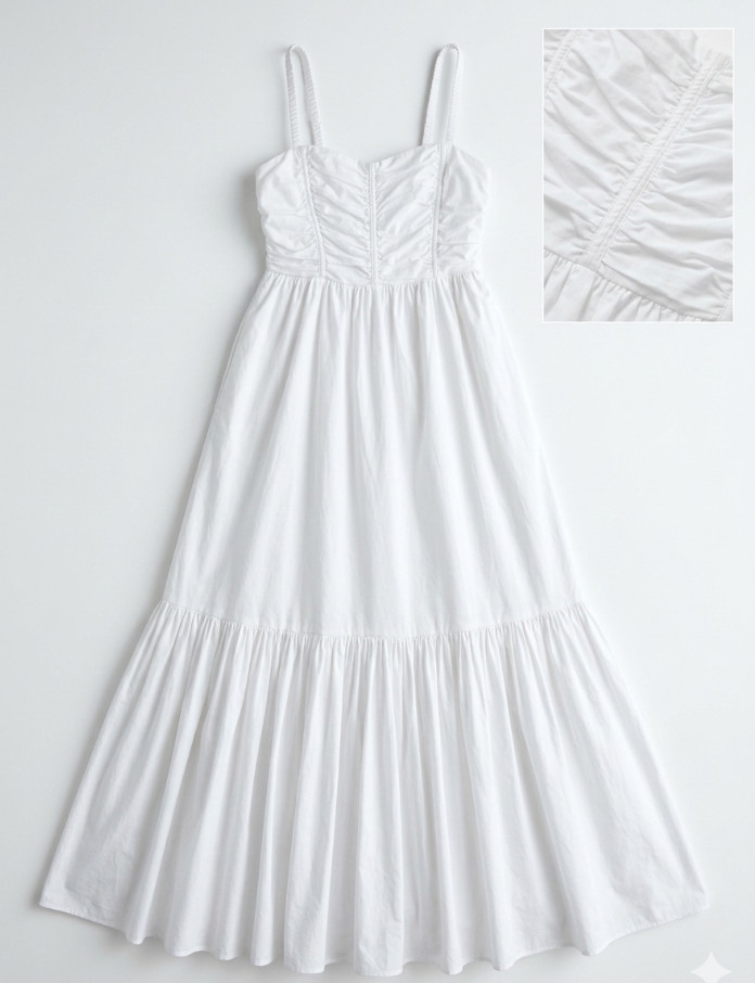 American Eagle 100% Cotton Tiered Maxi Dress Sz Small Boho Prairie Ruched Smock
