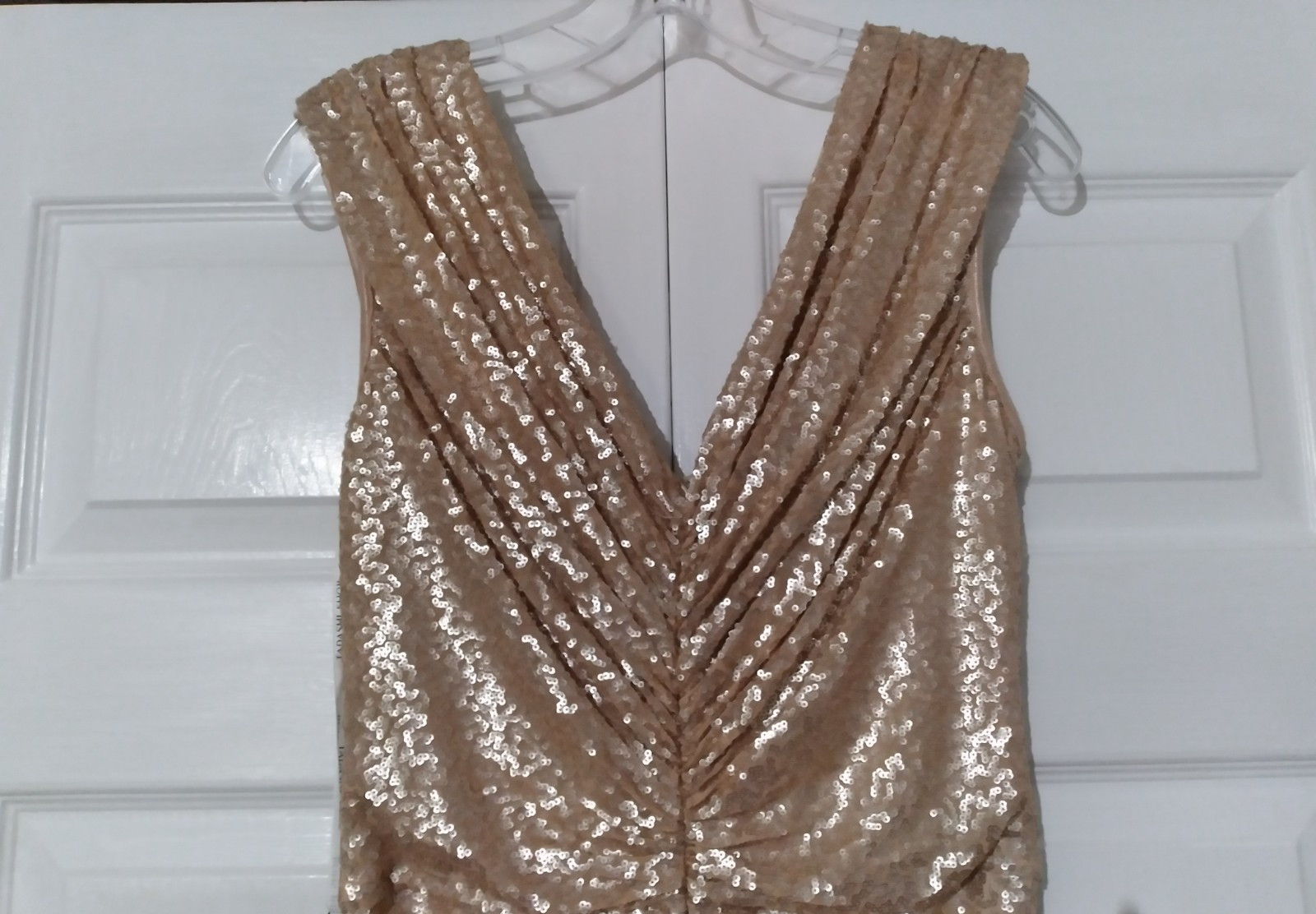 NWT Tadashi Shoji Champagne Lace Sequin Sleeveless Ruched Long Gown Dress MEDIUM