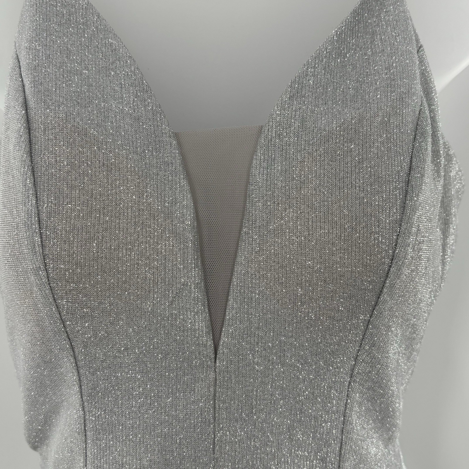 Crystal Doll Sleeveless Silver Metallic Glitter V-Neck Mini Dress Sz 11 Pockets