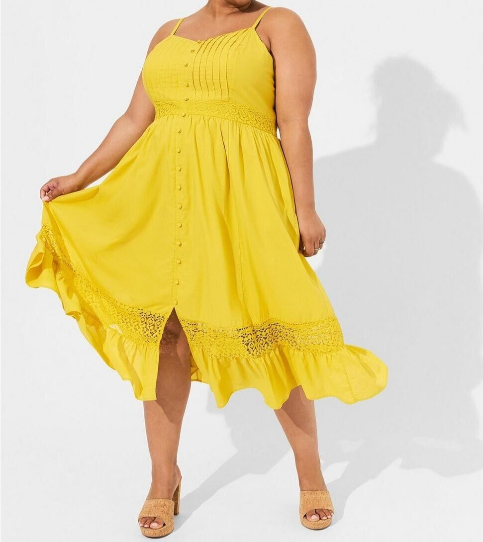 Torrid Midi Voile Stripe Lace Sleeveless Dress Sulphur 4 4X 26 #E70228