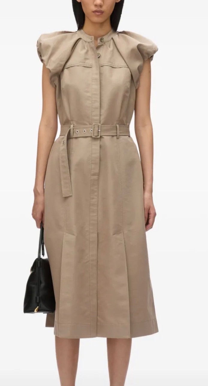 3.1 Phillip Lim Puffy Short Sleeve Belted Midi Shirtdress Sz.4 Stone Gray