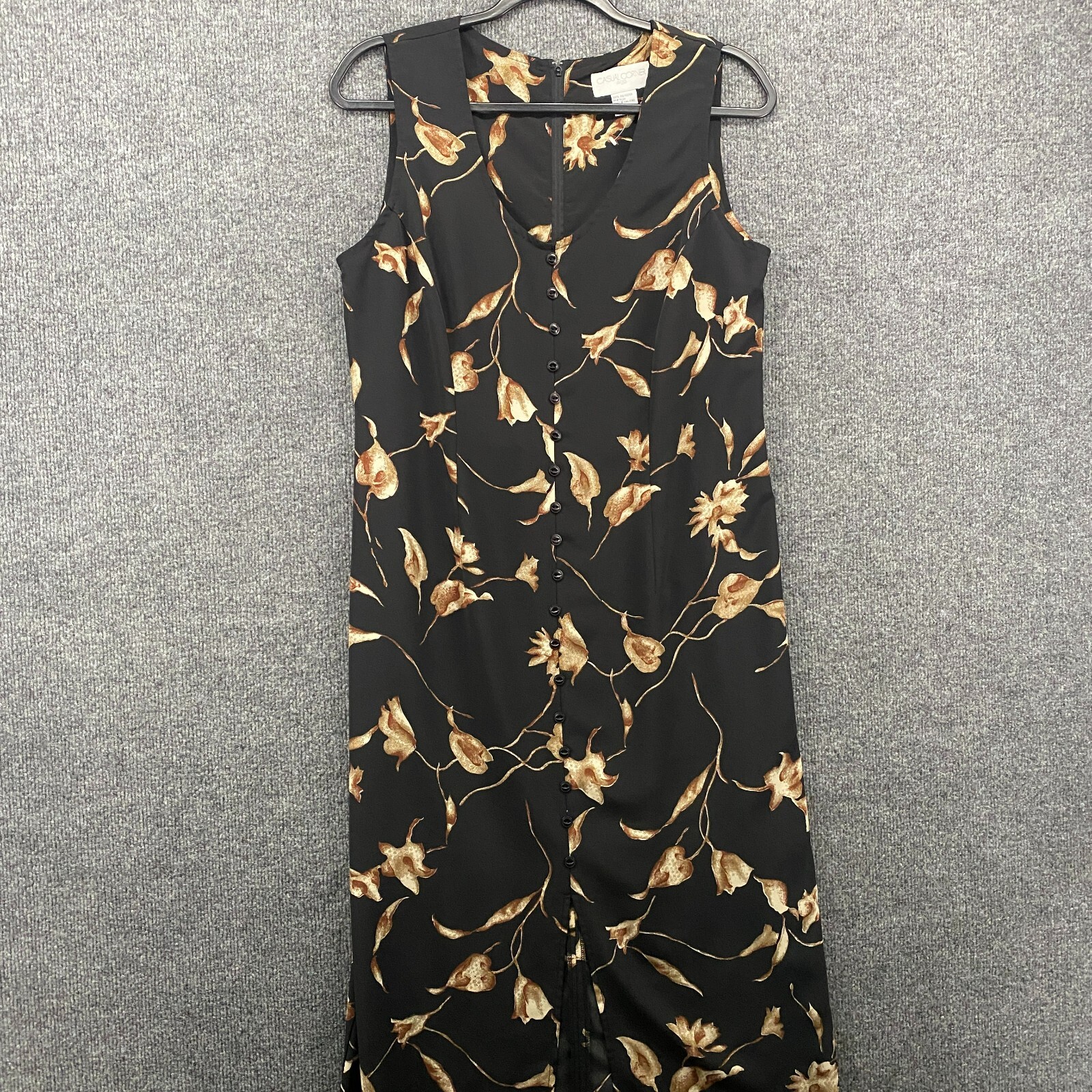 Casual Corner Dress Size 10 Black Floral Button Up Sleeveless Vintage 90s Ranch