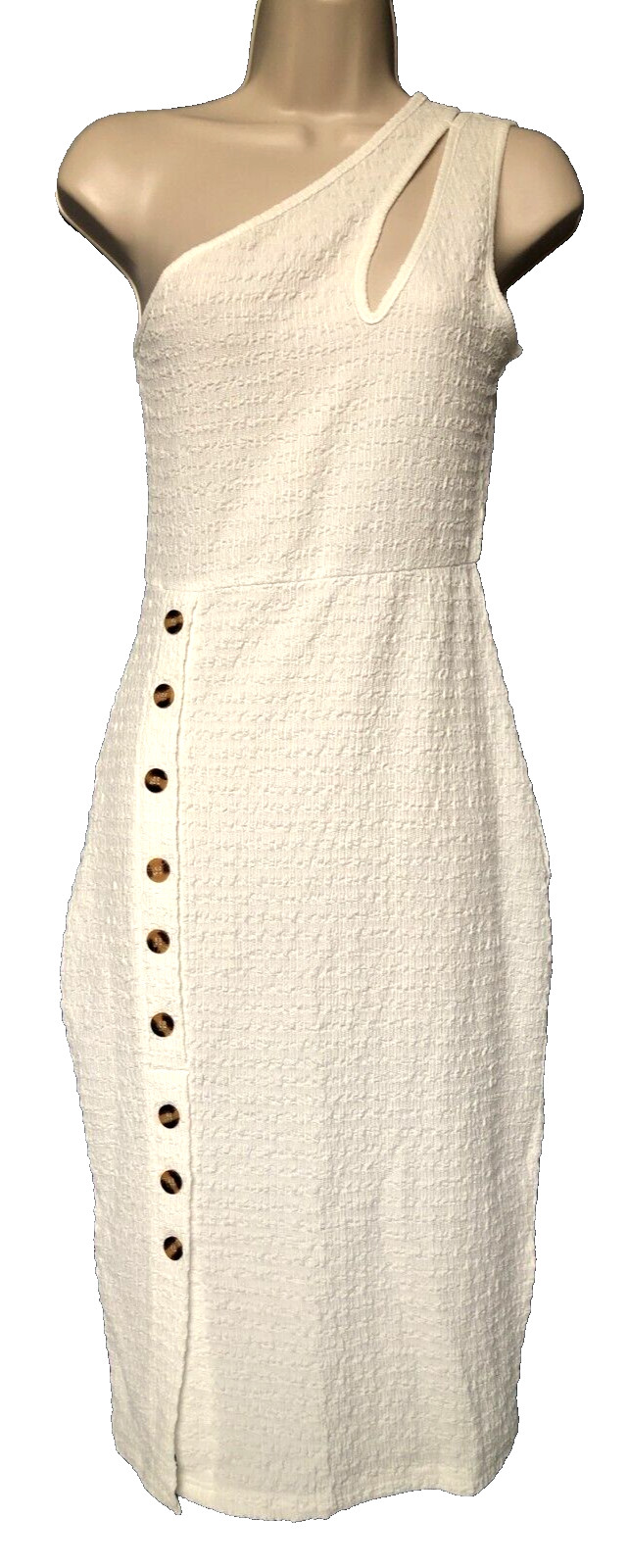 KOJOOIN Size S Asymmetrical Bodycon One Shoulder White Dress Stretch Sleeveless