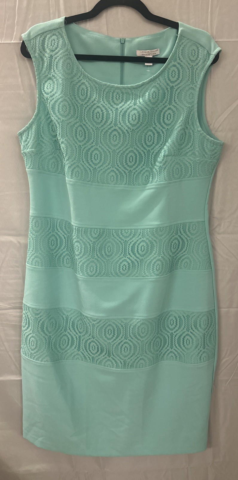 London Style Woman Size Large Mid Length Teal Green Dress Zip Back W Lace #15