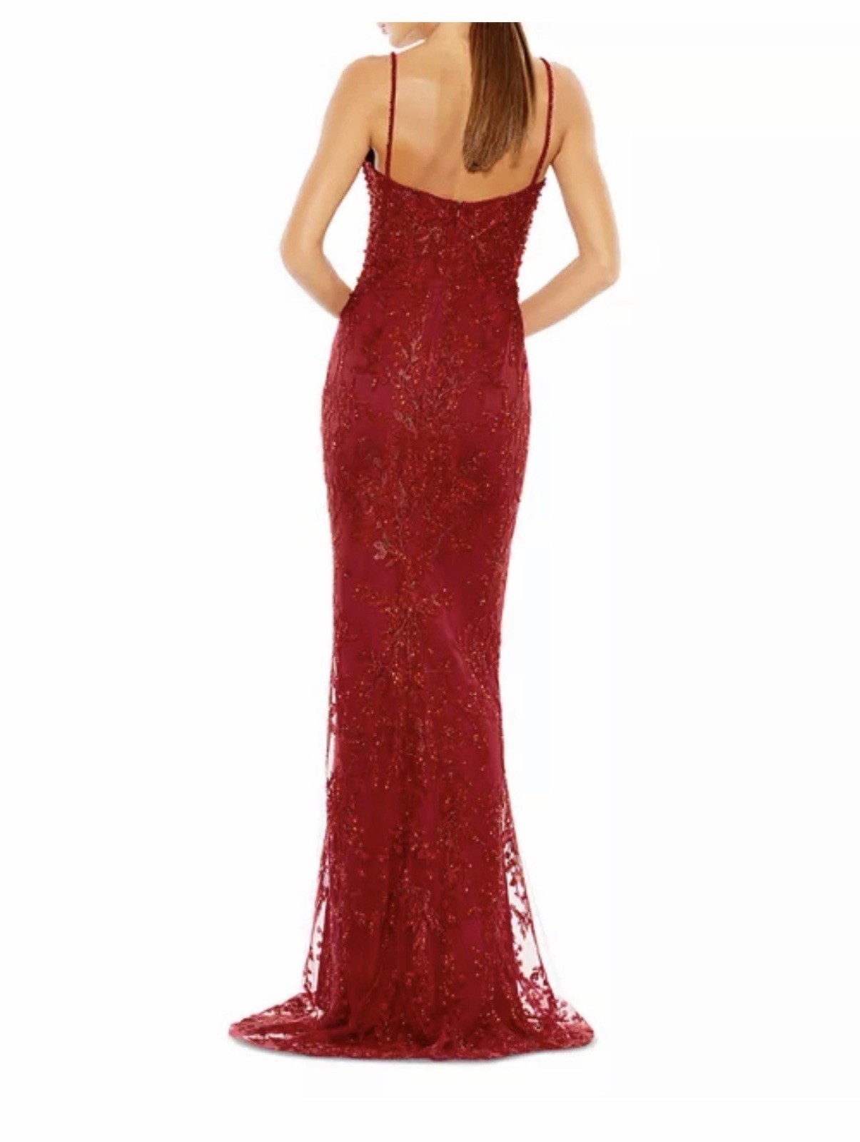 MAC DUGGAL 20330 Red Embellished Plunge Neck Illusion Mermaid Gown Size 6