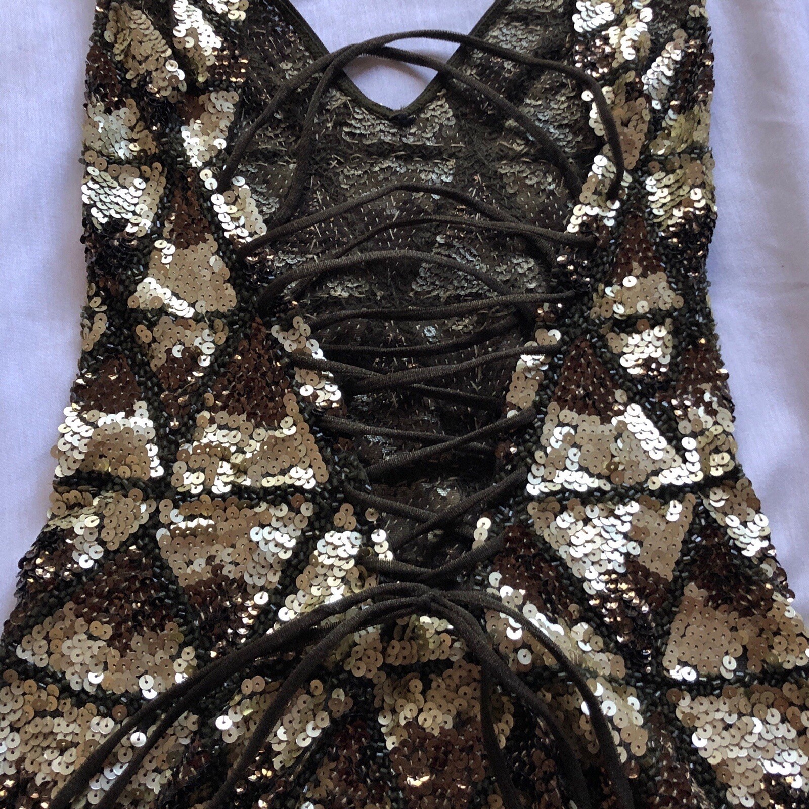 Sequin Beaded Sleeveless Lace Up Back Bodycon Fitted Cocktail Glam Bling Dress