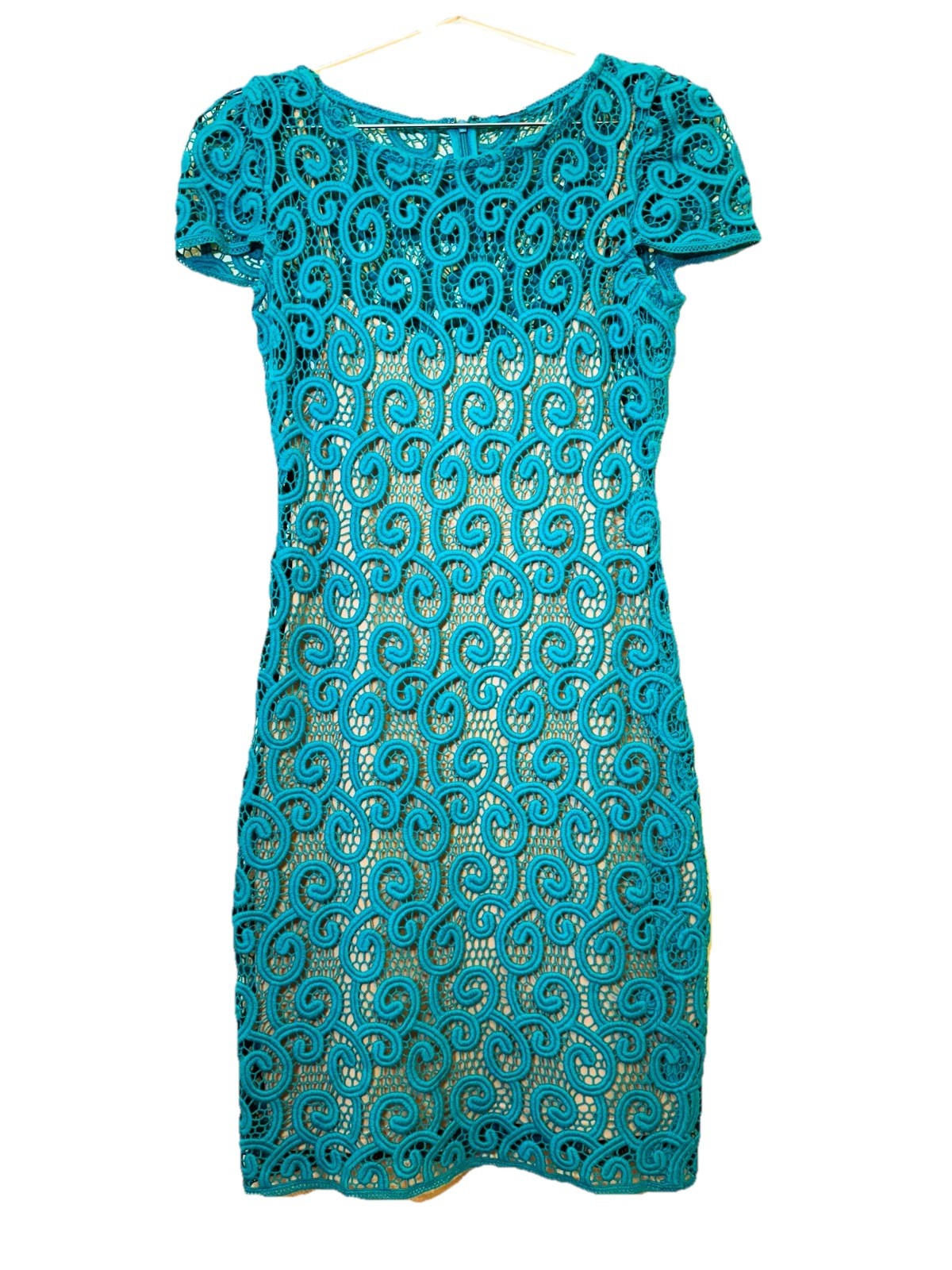 2 Pcs Sz Small US 2 🦋 Elie Tahari Dress Turquoise Hollow Cotton Ocean Blue
