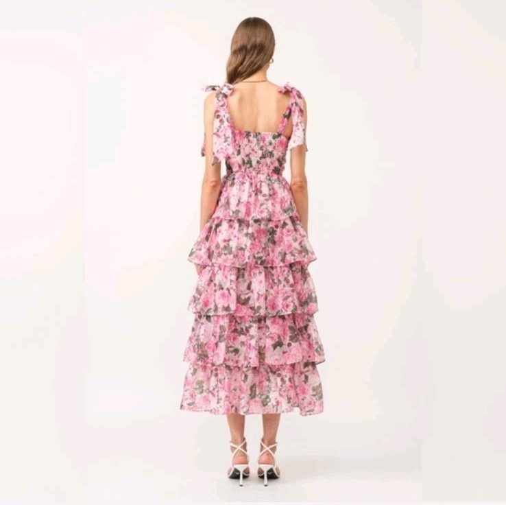 Sofie The Label Floral Tie Strapp Shoulder Tiered Floral Mididress Sz. S