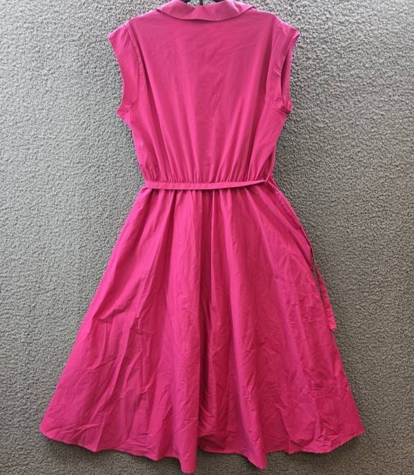 T Tahari Spread-Collar Button-Front Midi Dress Women’s 12 Tulip Pink Belted