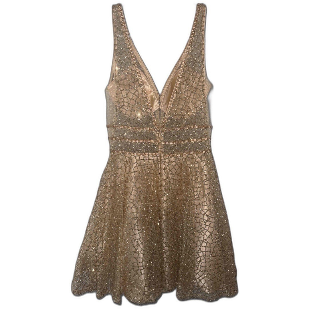 Dancing Queen Sequin Gold Embellished Mini Dress Size XS