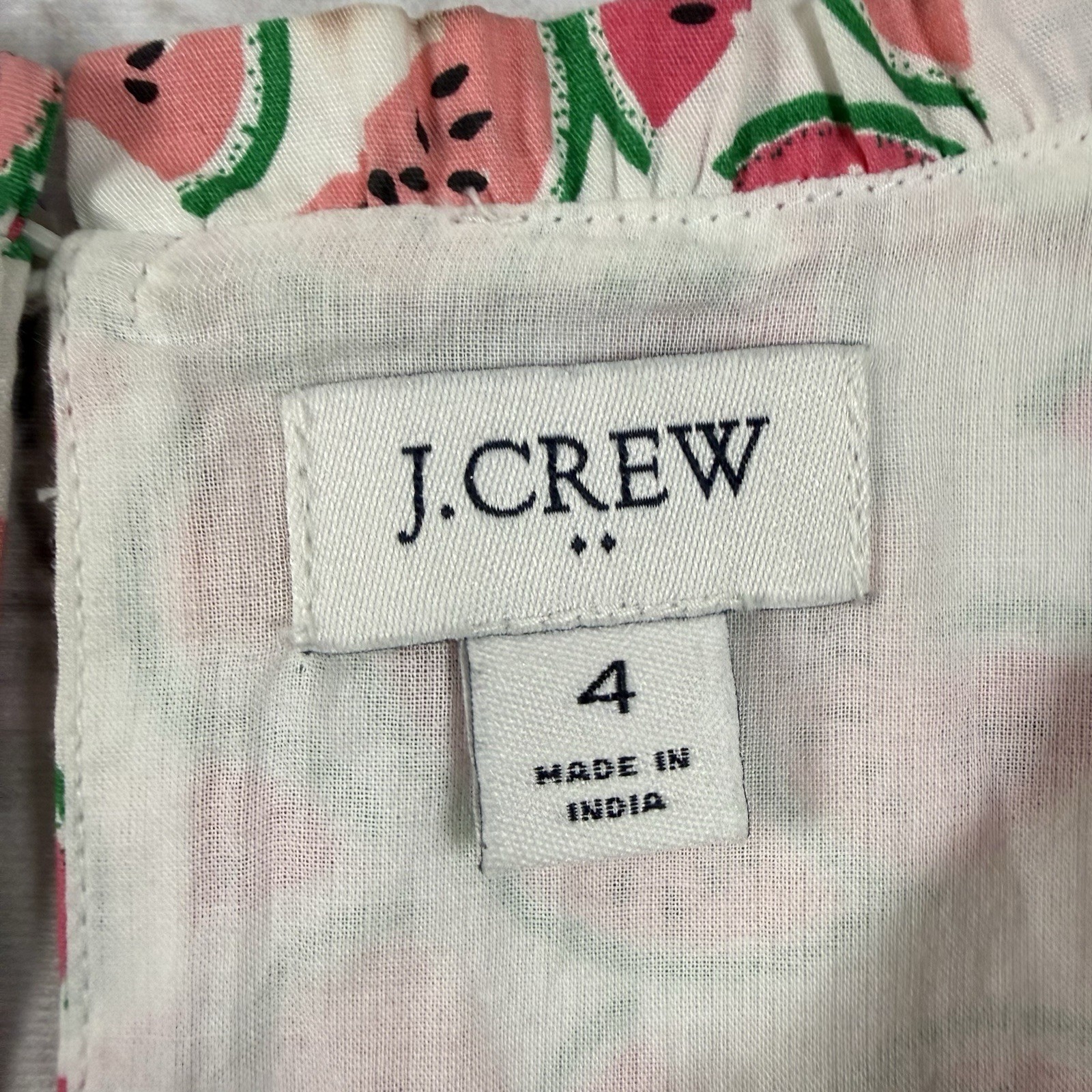 J.Crew Cotton Poplin Watermelon Print Tiered Mini Dress Sleeveless Women Size 4