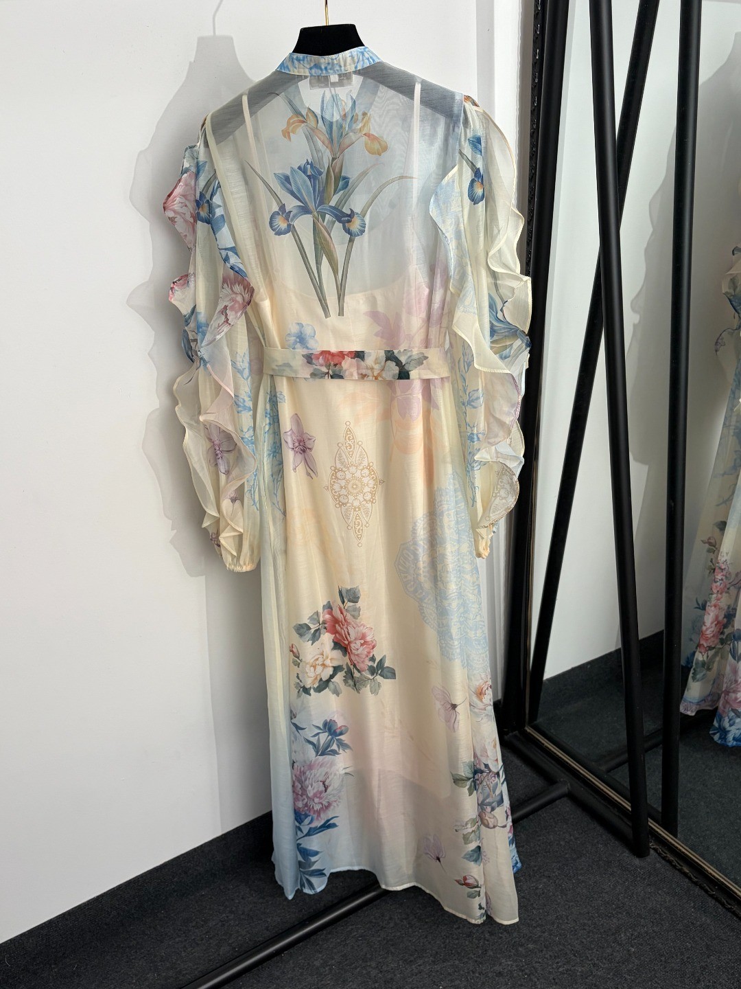 Zimmermann rhinestone floral print ruffled long-sleeved maxi dress, size M