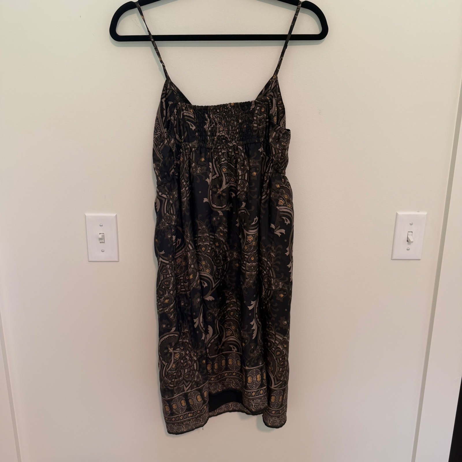 Michael Michael Kors Paisley Silk Blend Slip Dress Black Olive Gold Size 8