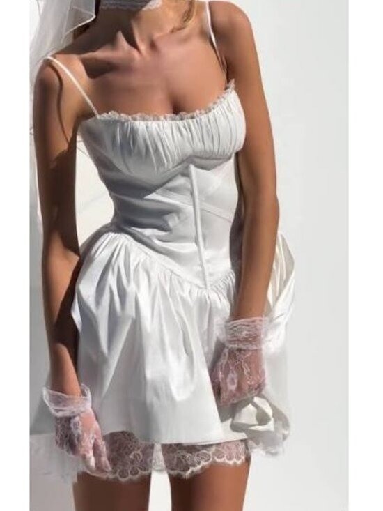 NEW $429 FOR LOVE AND LEMONS EVELYN FIT & FLARE WHITE MINI DRESS SIZE 4