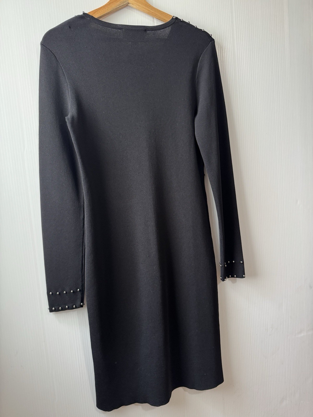 Josef Ribkoff Black Studded Midi Dress Long Sleeve Elegant Sheath Sz M Women’s