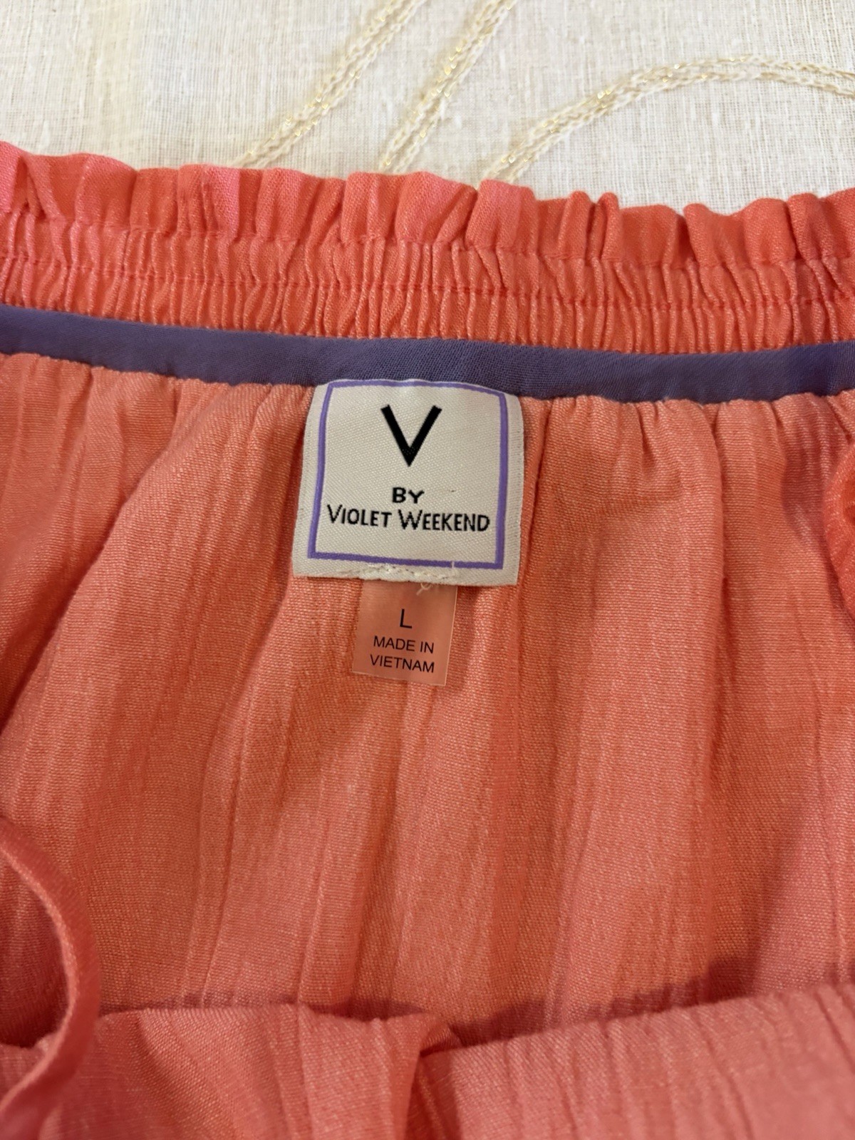 Violet Weekend Peach Off Shoulder Ruffle Knee Length Dress L Cotton Blend