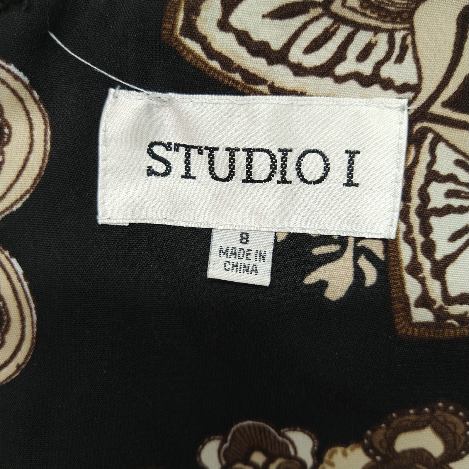 Studio I Dress Womens Size 8 Brown White Black Paisley Sleeveless Midi Ladies