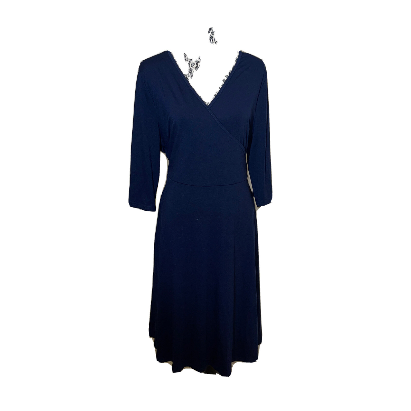 Bedoar Plus 20 Navy Blue 3/4 Sleeve Pockets Cotton Poly Dress Vneck Solid New
