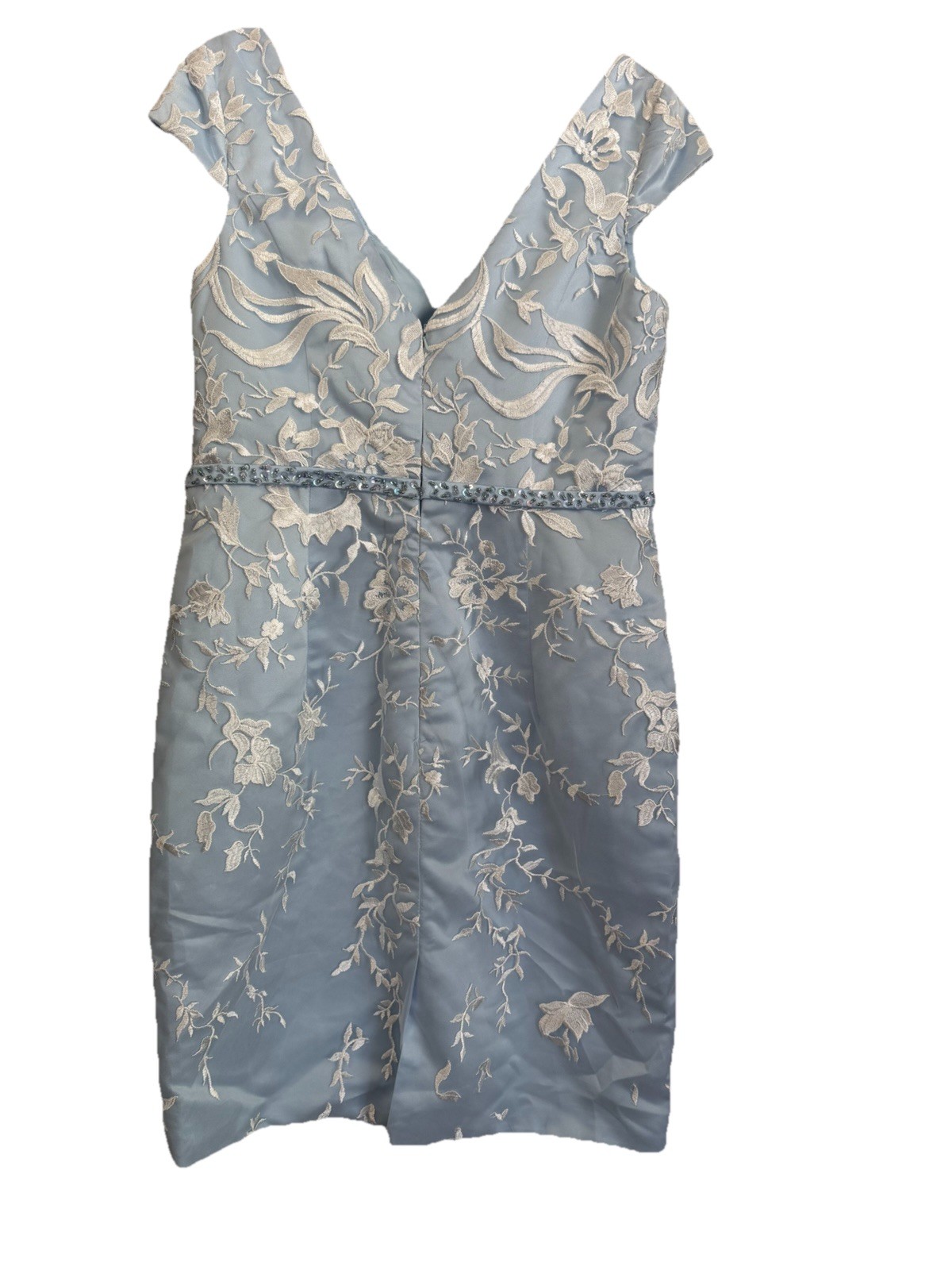 NWT Women Elegant Floral Embroidered Sheath Formal Dress in Sky Blue Size 14
