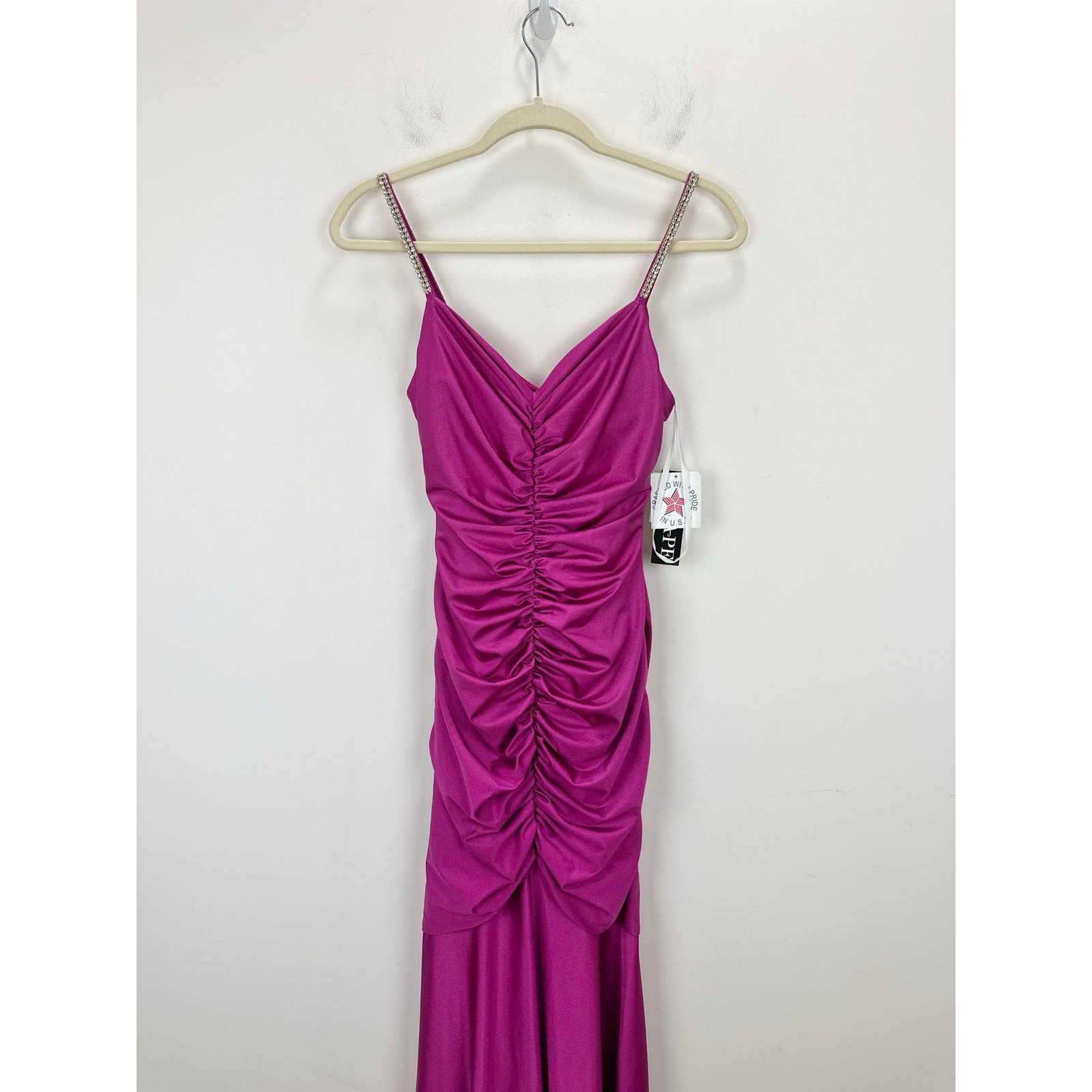XSCAPE Rhinestone Strap Ruched Seam Sleeveless Gown Pink Formal Stretch US 2 NWT