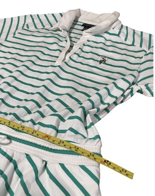 U.S. POLO ASSN. White Green Striped Dress Drawstring Waist Pockets Women’s M