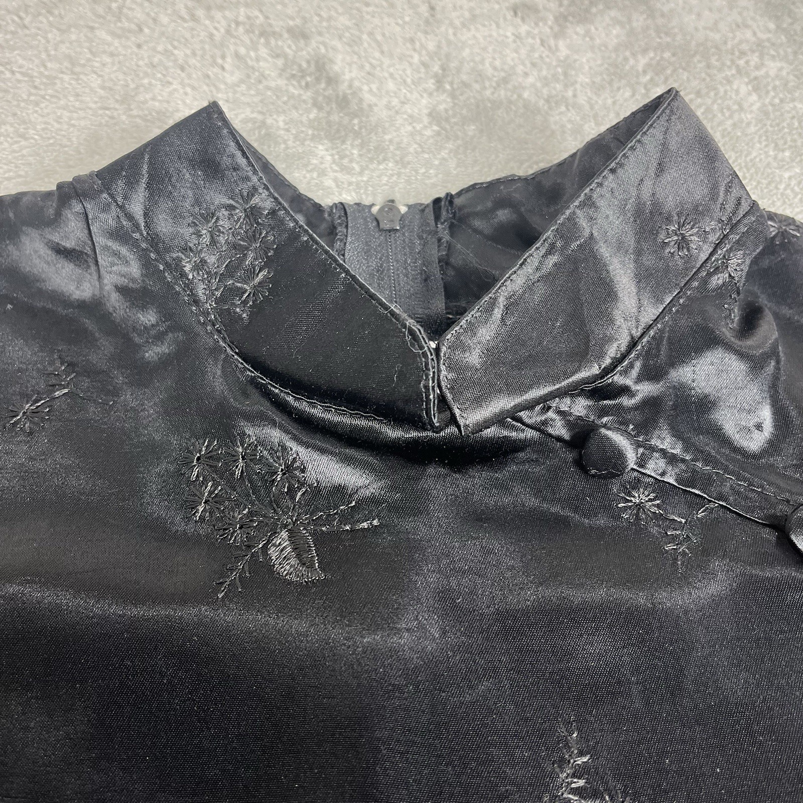 Vintage Obsessed Black Mandarin Collar Jacquard Mini Dress Womens 8 Y2K