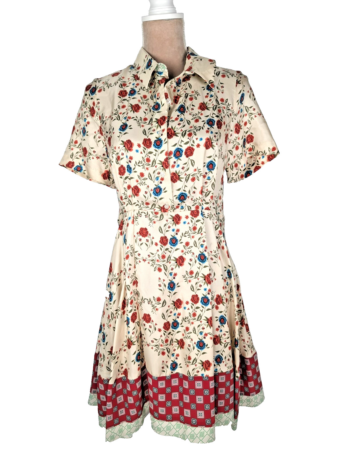NWT Sandro Ayeon Open Back Floral Silk Twill Mini Shirt Dress Sz 8 Western Boho