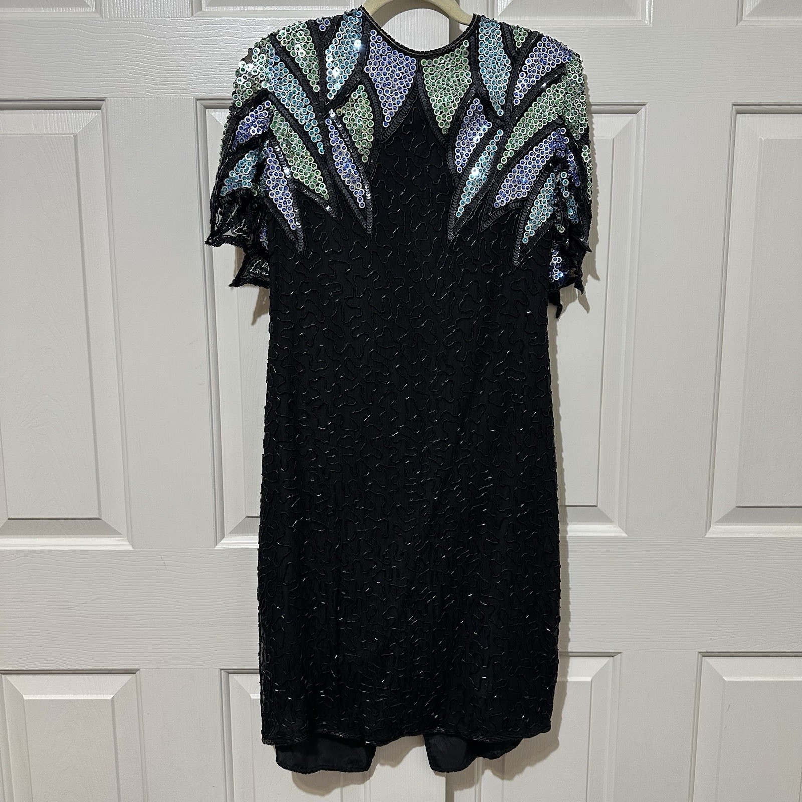 Scala VTG 100% Silk Beaded Sequin Cocktail Party Dress Size XL Dancing Queen