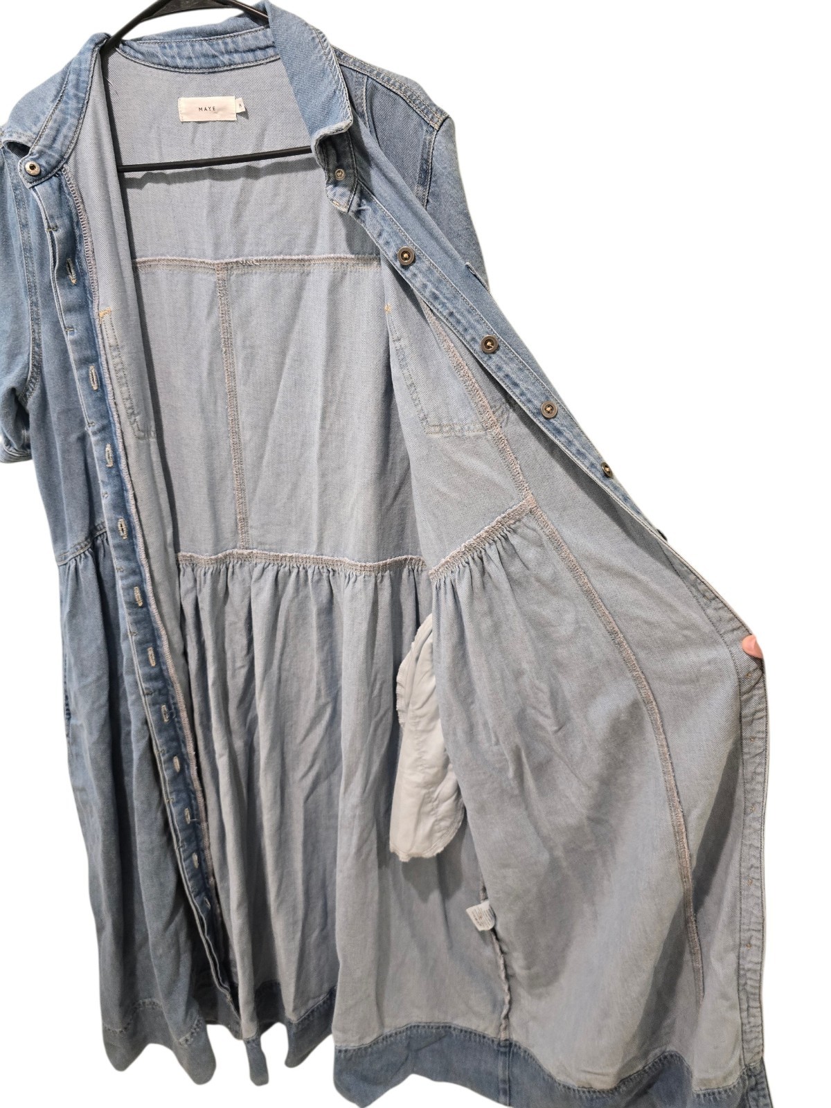 Maye The Label Montana Light Wash Denim Midi Shirt Dress Size Medium