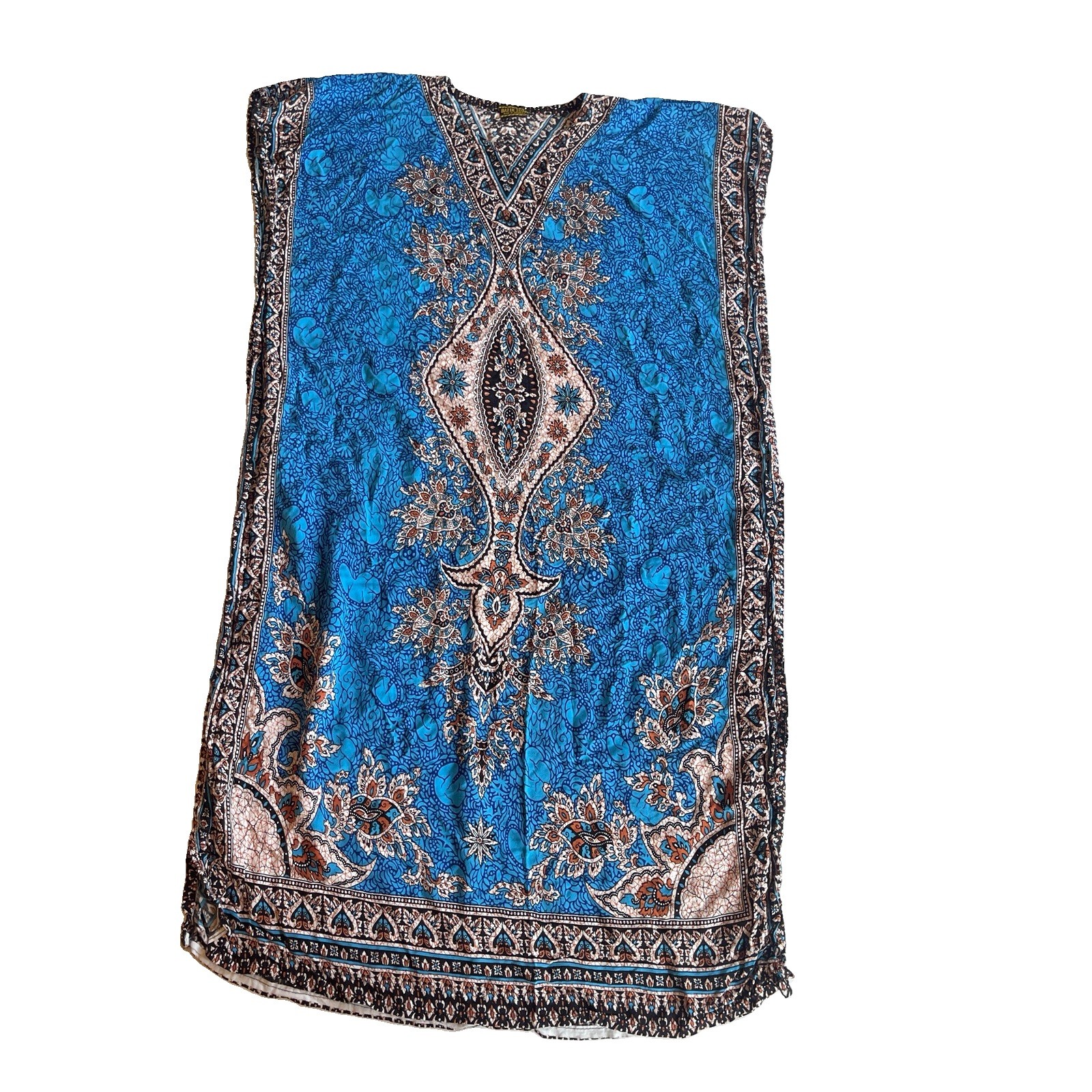 Batik Sumi Dress Women One Size Small Blue Batik Short Sleeve Boho Cover up