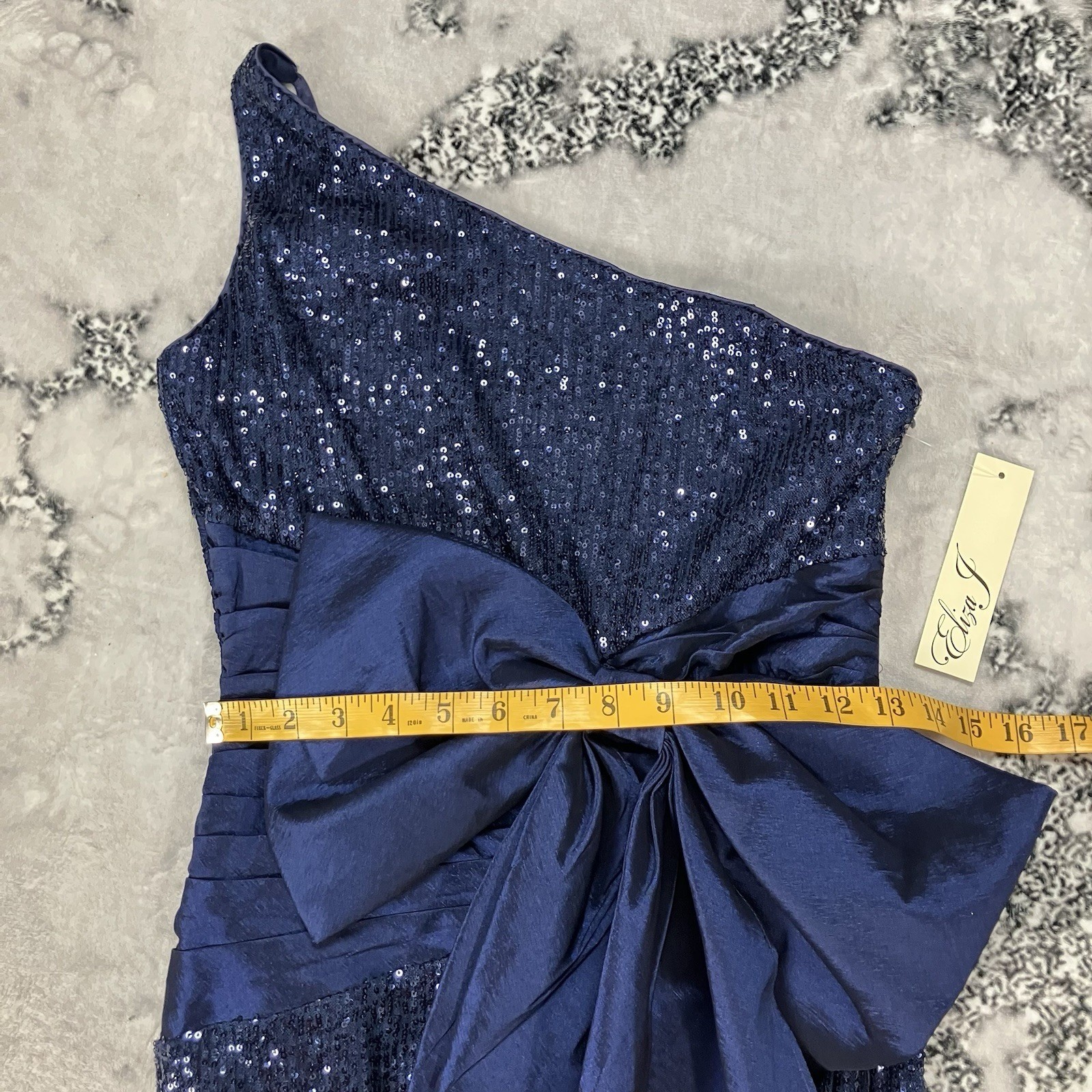 Eliza J Navy Sequin One Shoulder Bow Formal Cocktail Dress Womens Size 4 Gown