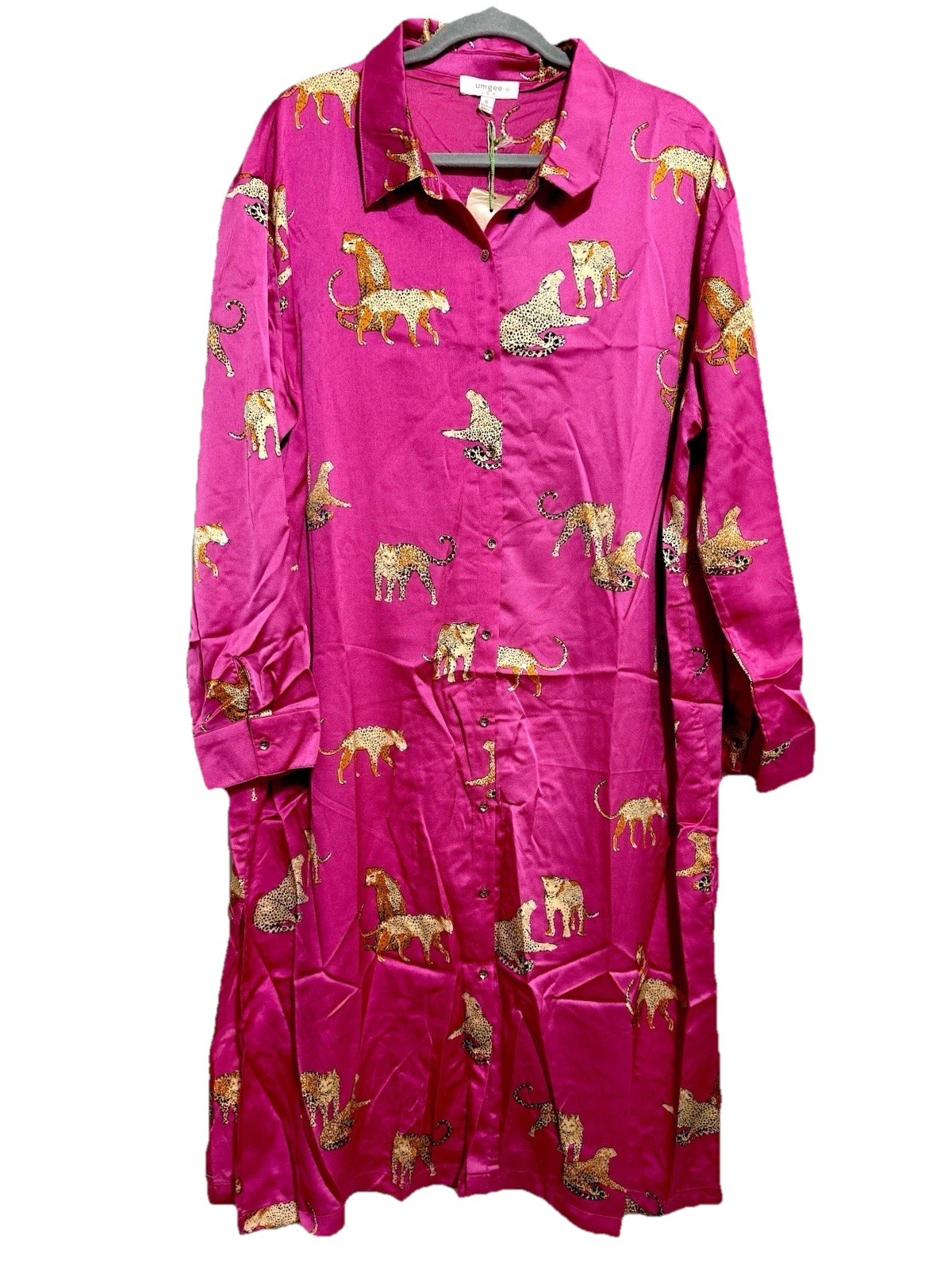 Umgee Midi Dress Women’s Size XL Animal Print Full Size Button Down Collared NWT