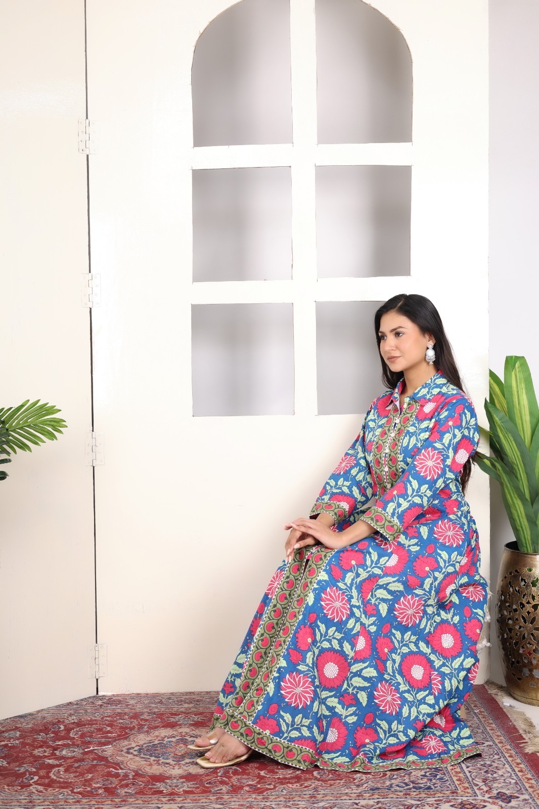 Hand Block Printed Cotton Dress, Floral Print Women Long Dress, Summer Dresses