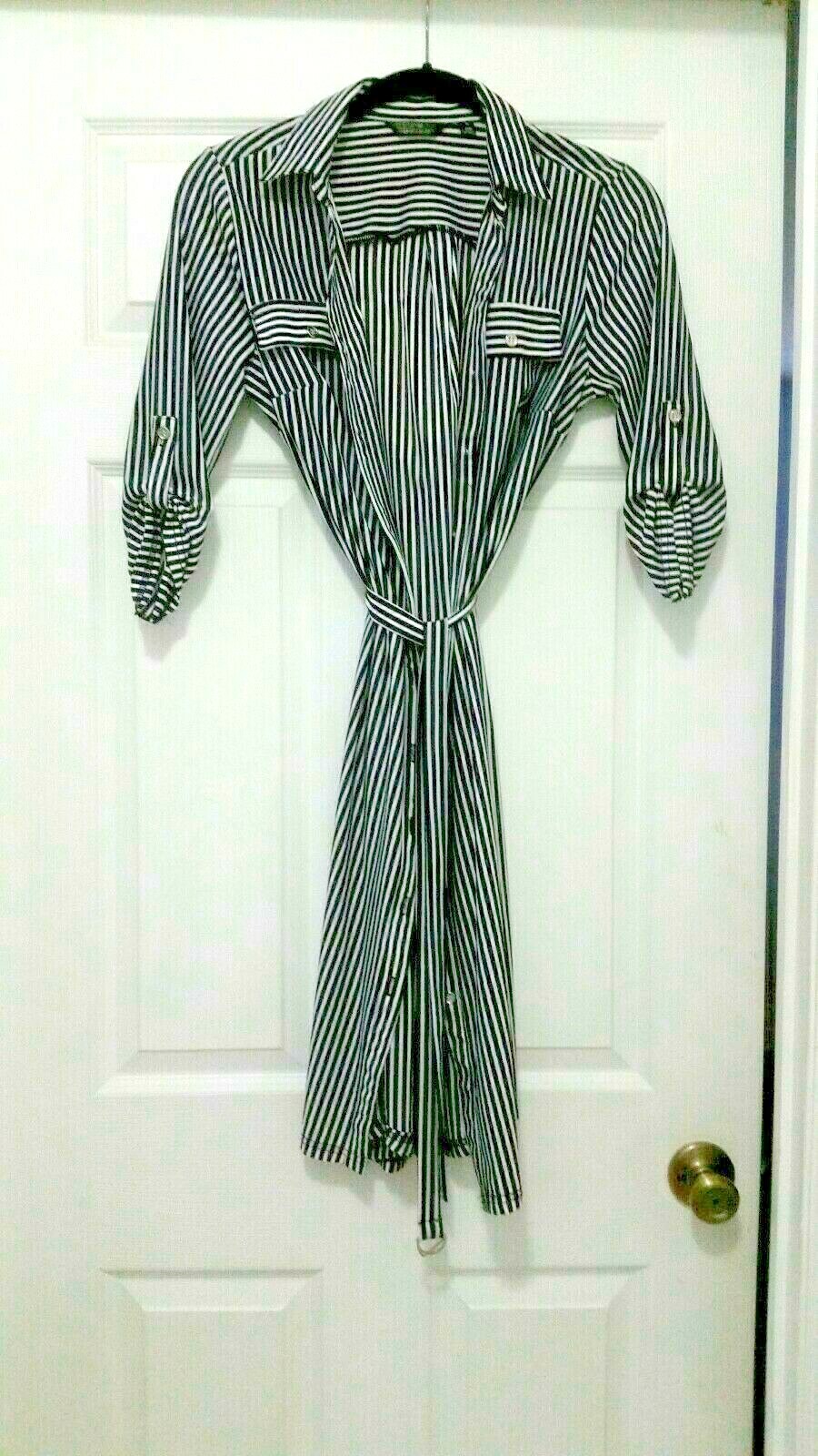 Mile Gabrielle Women’s 3/4 Sleeve Black/White Striped V Neck Stretch Dress PS
